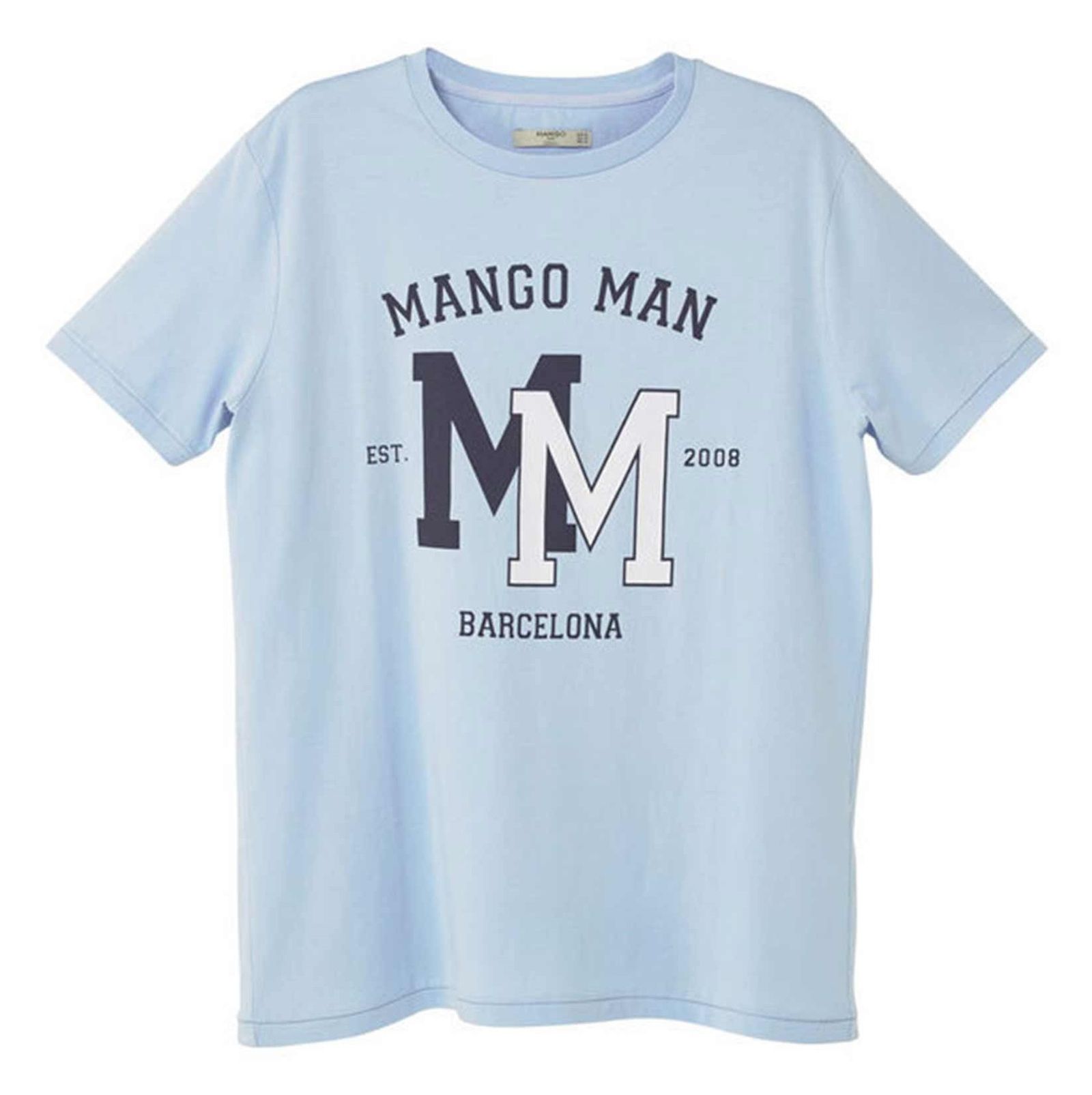 تی شرت نخی یقه گرد مردانه - مانگو - آبي پاستلي - 1
