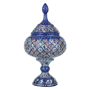 شکلات خوری مسی میناکاری شده اثر سلطانی ارتفاع 28 سانتی‌متر طرح 3