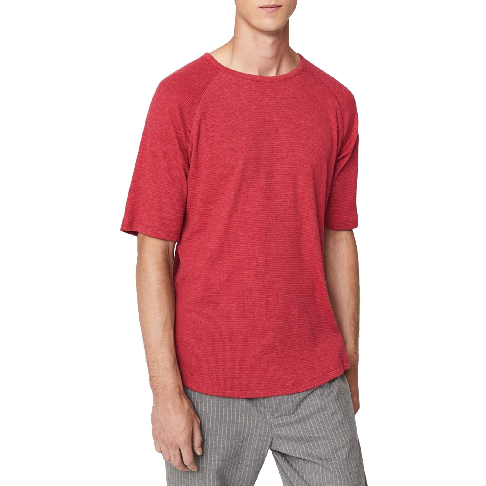 تی شرت نخی یقه گرد مردانه - مانگو - قرمز - 1