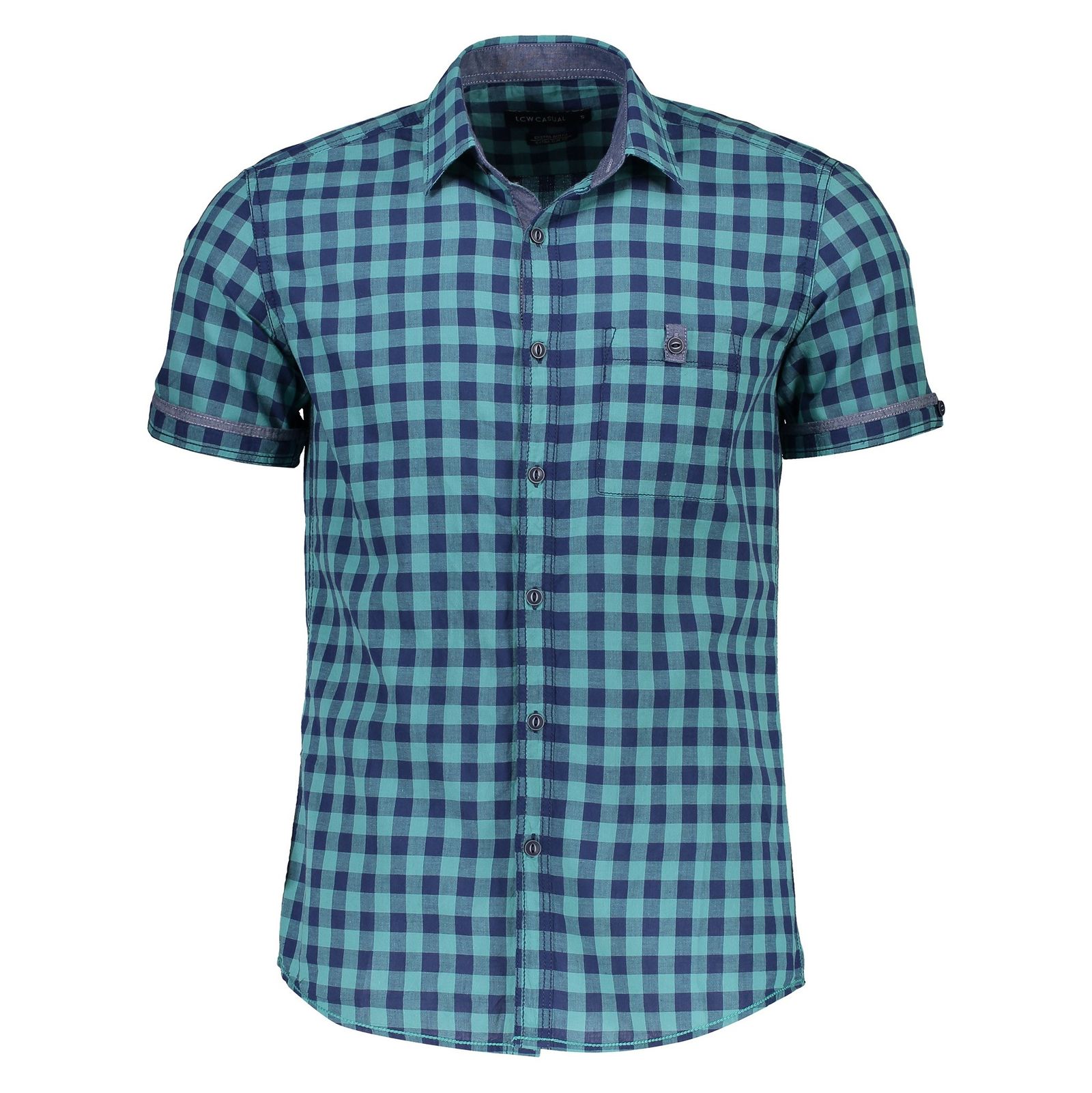 پیراهن نخی آستین کوتاه مردانه - ال سی وایکیکی - سبز آبي - 1