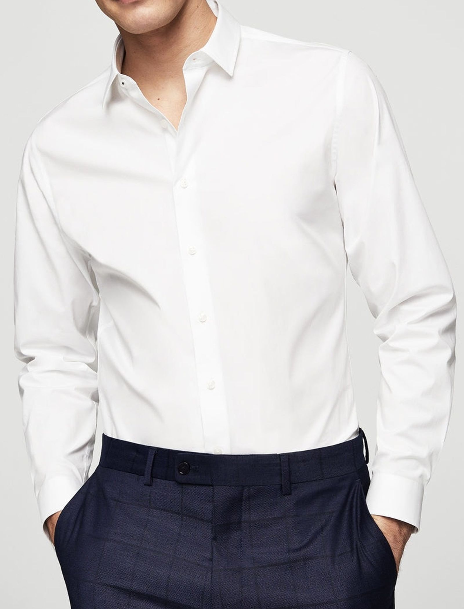 پیراهن نخی آستین بلند مردانه - مانگو - سفید - 3