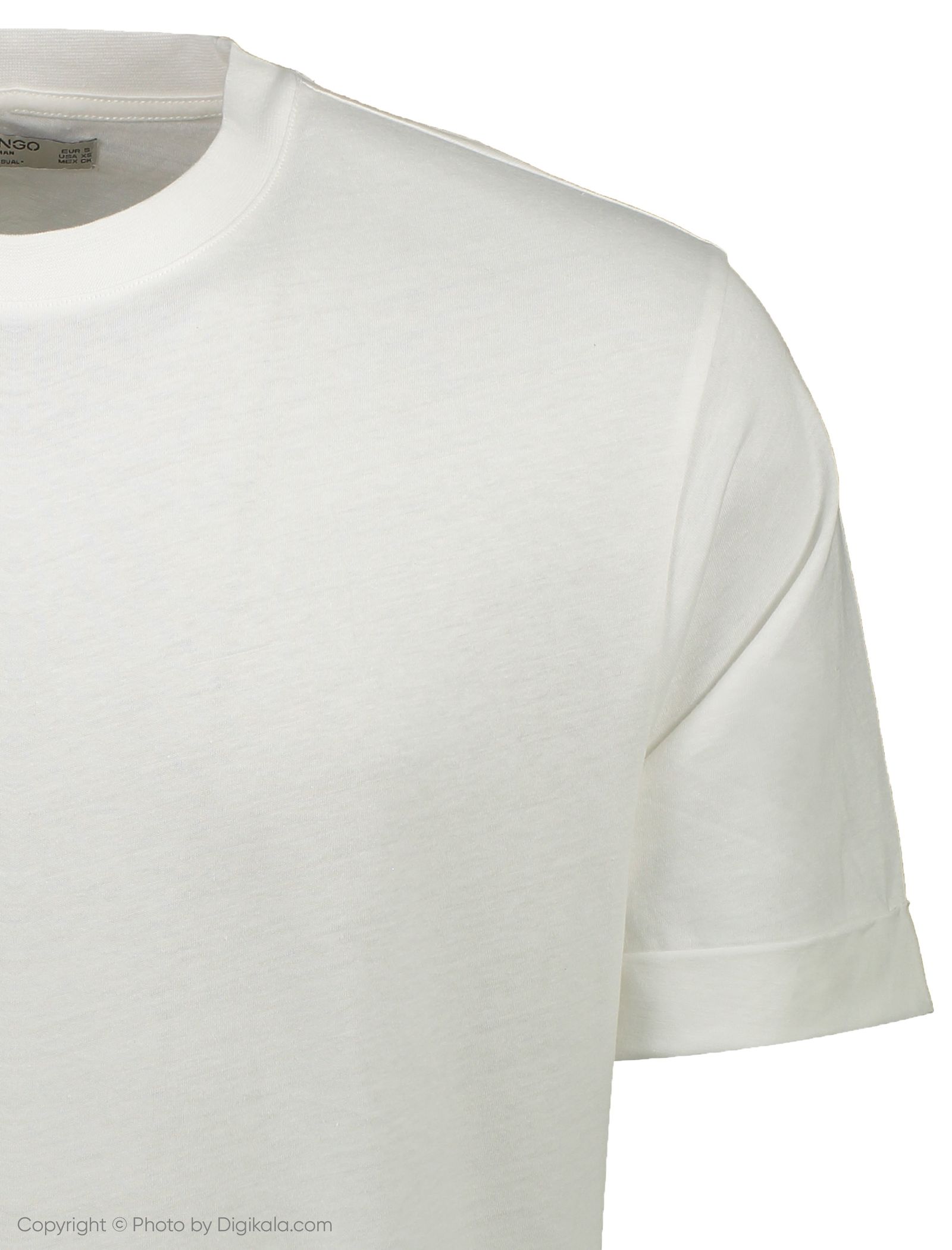 تی شرت نخی یقه گرد مردانه - مانگو - سفید - 5