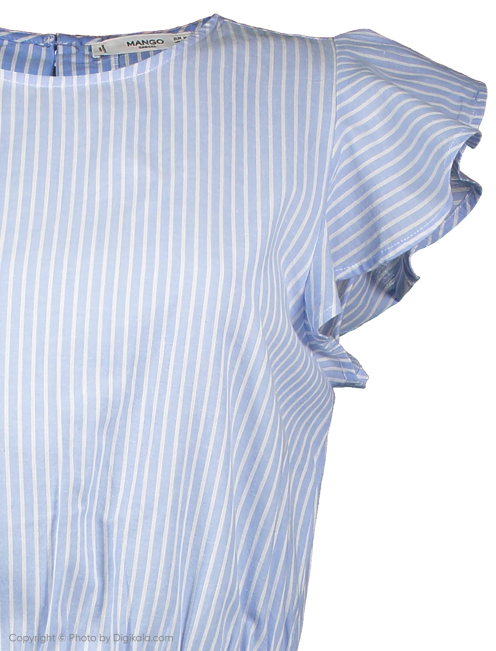 پیراهن نخی بلند زنانه - مانگو - آبی و سفید - 6