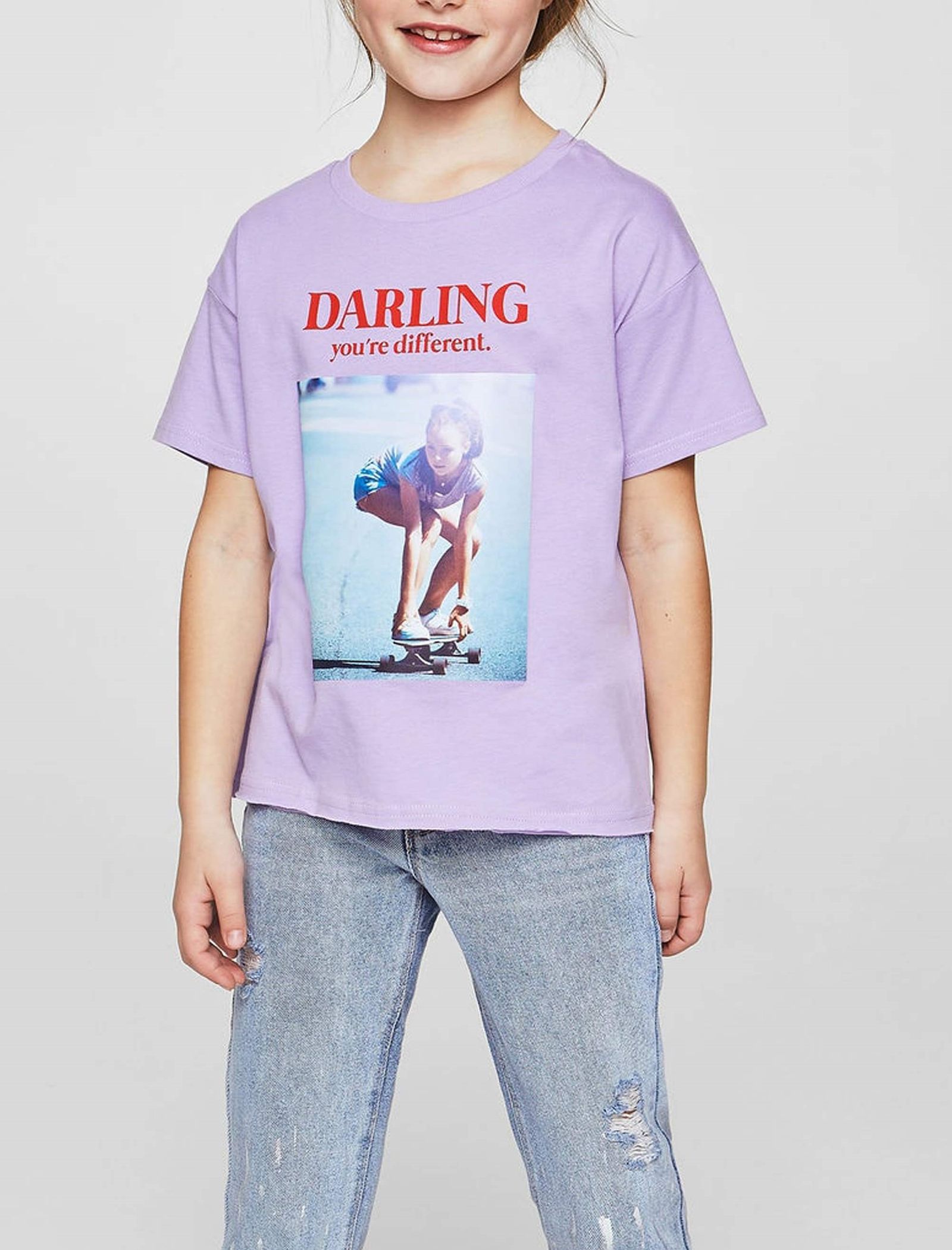 تی شرت نخی یقه گرد دخترانه - مانگو - بنفش - 3