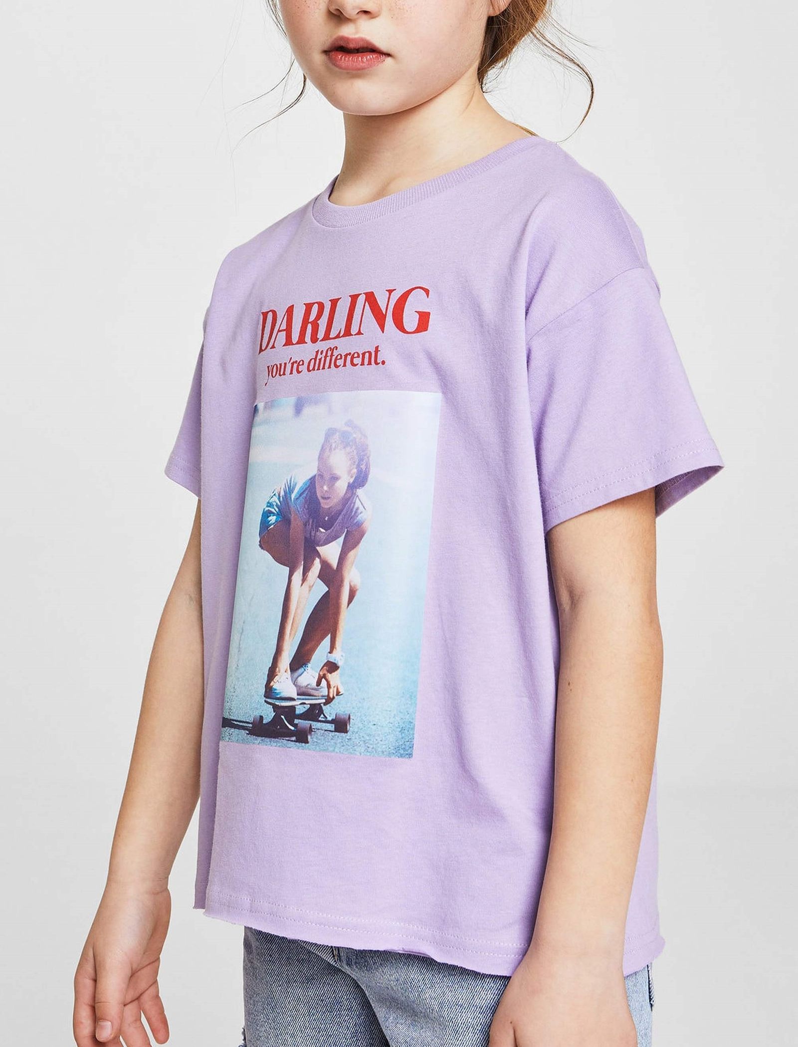 تی شرت نخی یقه گرد دخترانه - مانگو - بنفش - 6