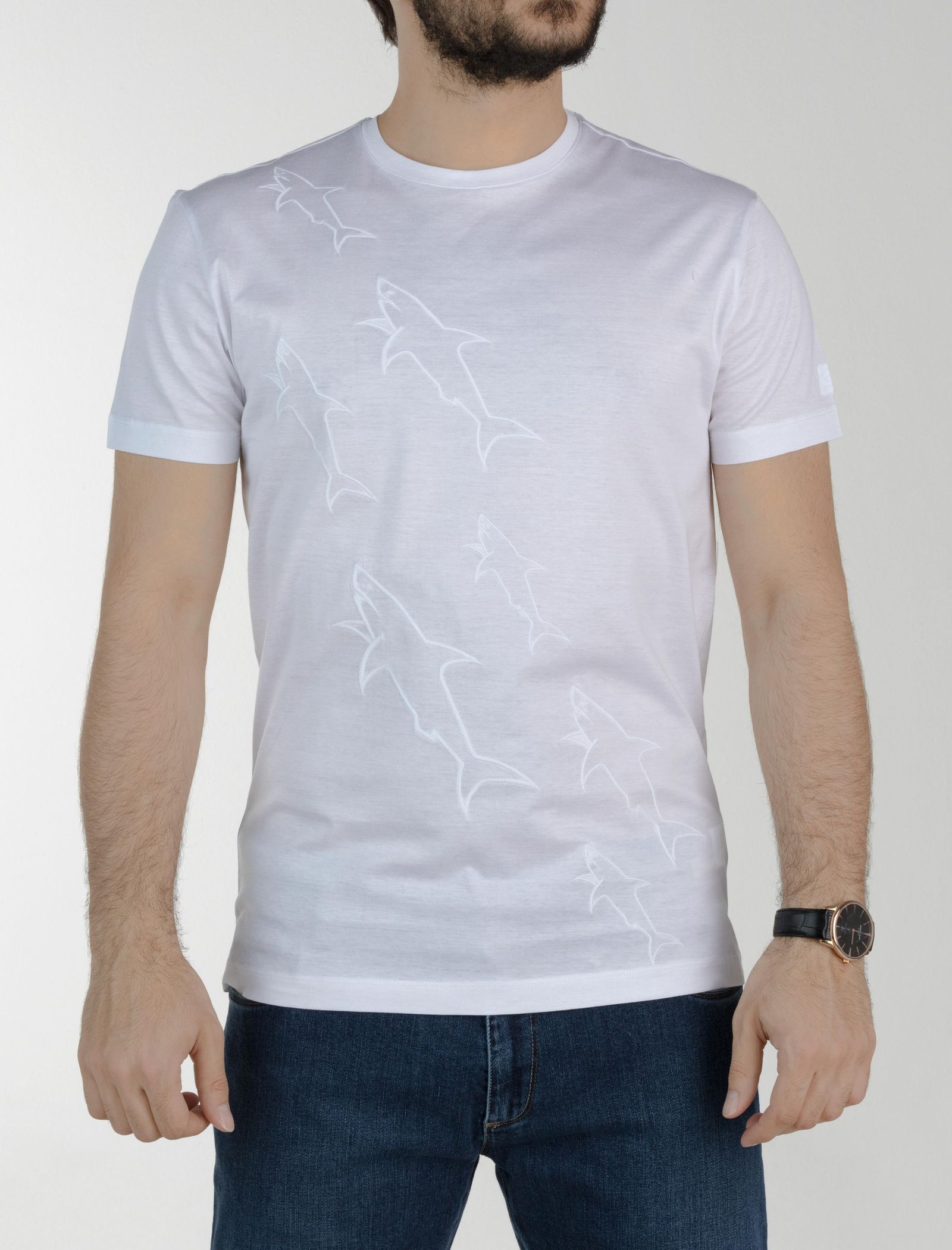 تی شرت نخی یقه گرد مردانه - پاول اند شارک - سفيد - 3