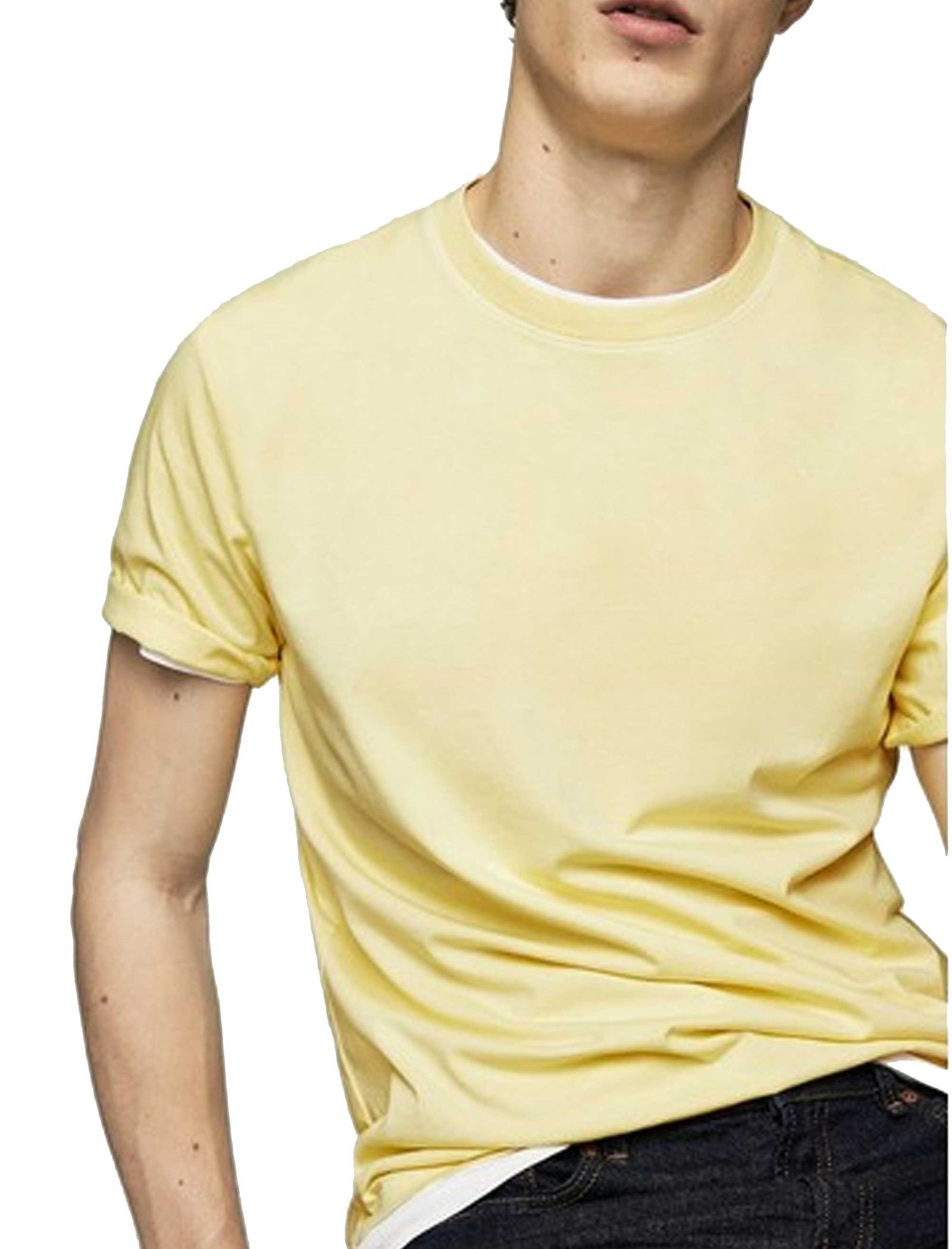 تی شرت نخی یقه گرد مردانه - مانگو - زرد - 3