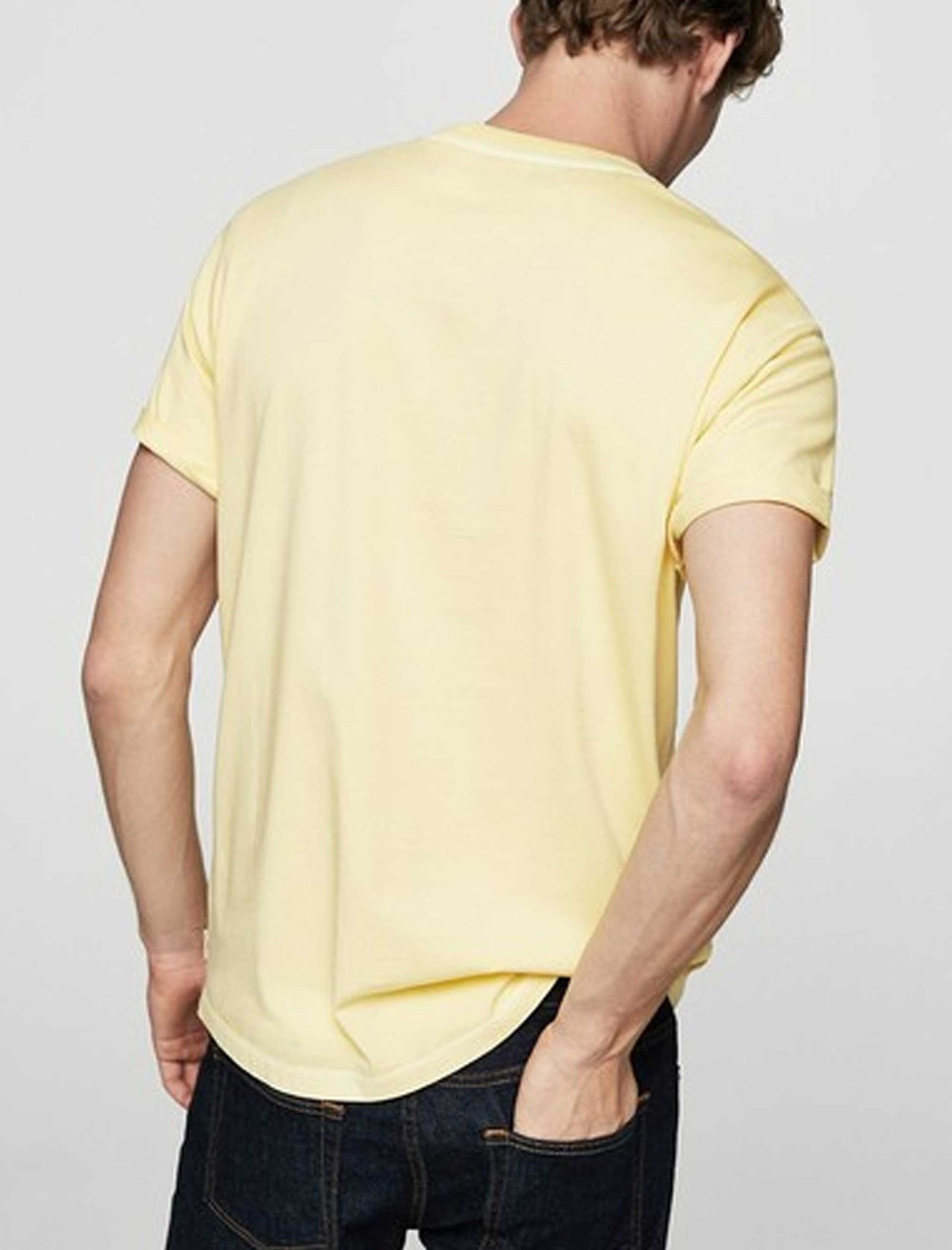 تی شرت نخی یقه گرد مردانه - مانگو - زرد - 4