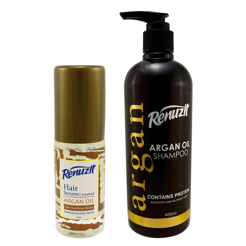 شامپو مو رینو زیت مدل ARGAN OIL حجم 400 میلی لیتر به همراه سرم مو حجم 75 میلی لیتر