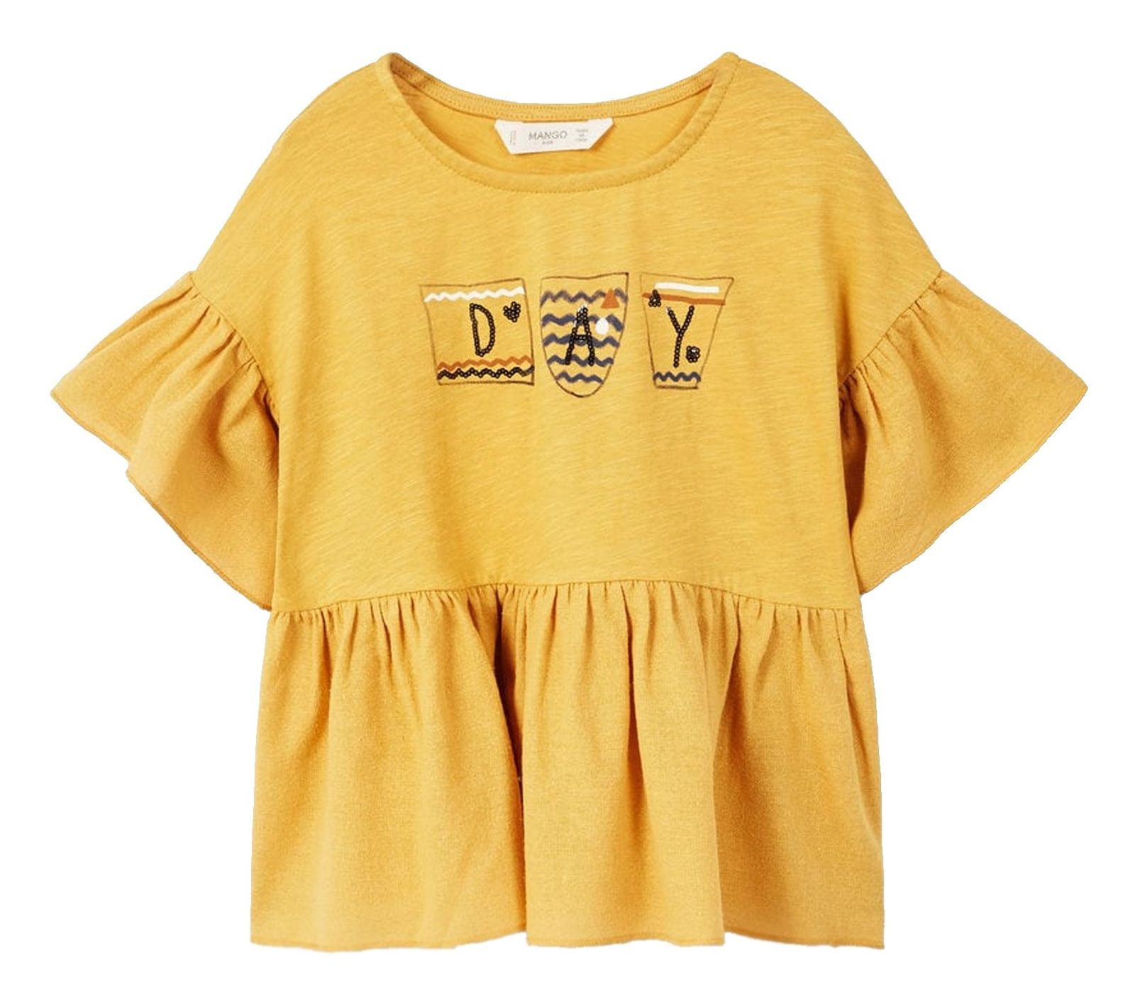 تی شرت نخی یقه گرد دخترانه - مانگو - زرد - 1