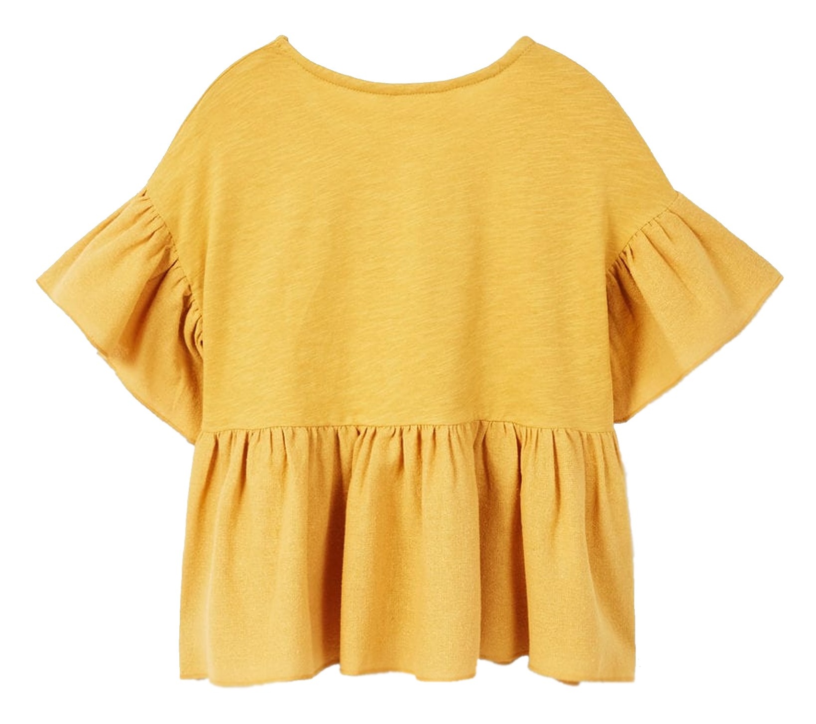 تی شرت نخی یقه گرد دخترانه - مانگو - زرد - 3