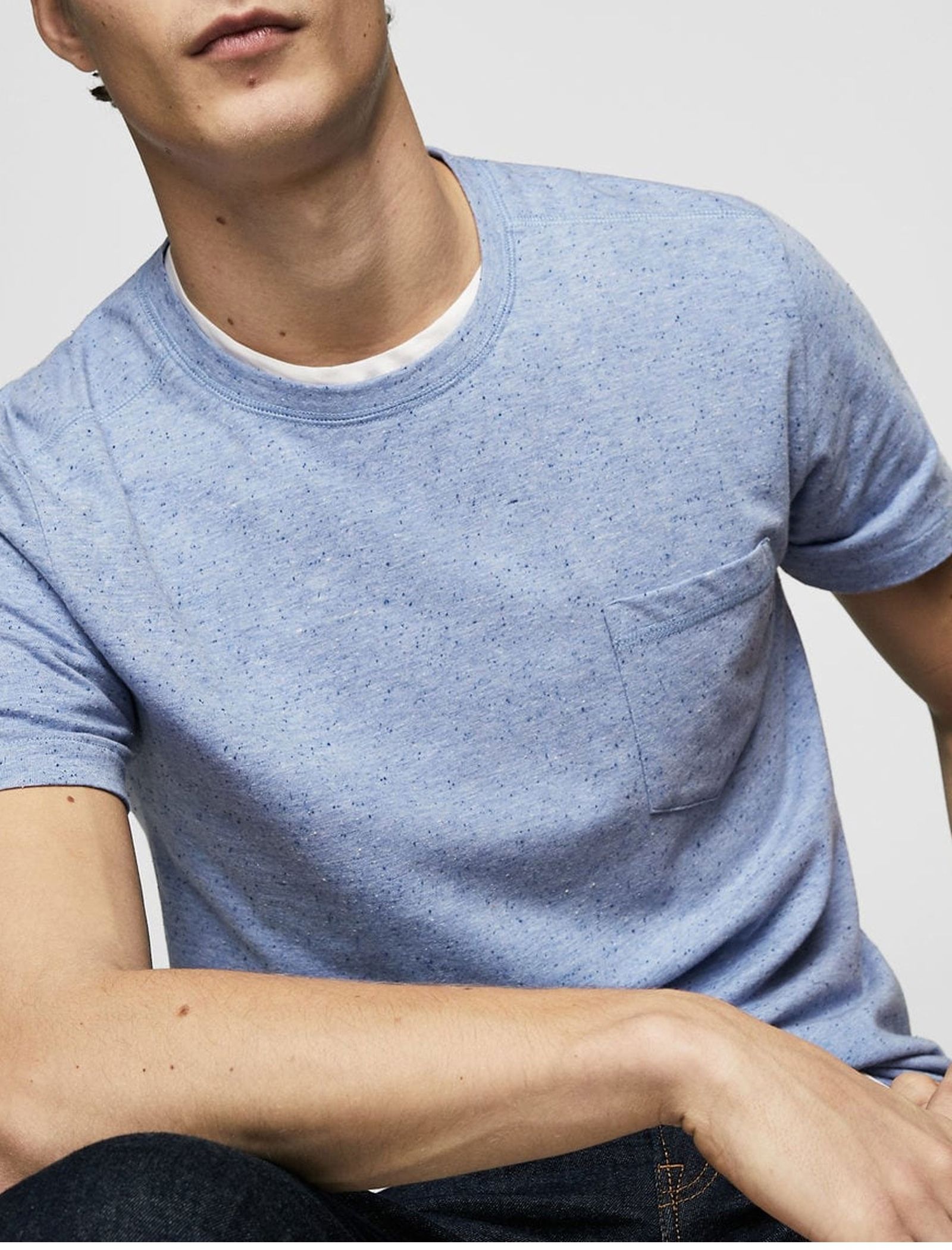 تی شرت نخی یقه گرد مردانه - مانگو - آبي - 3