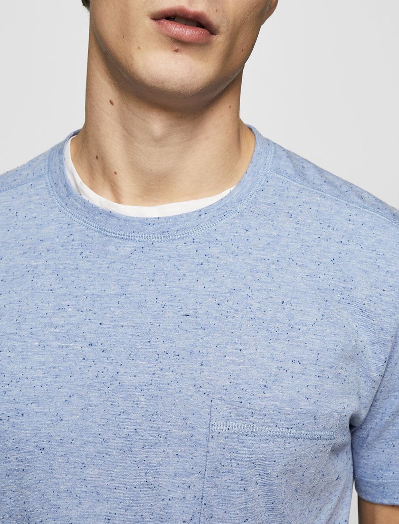 تی شرت نخی یقه گرد مردانه - مانگو - آبي - 4