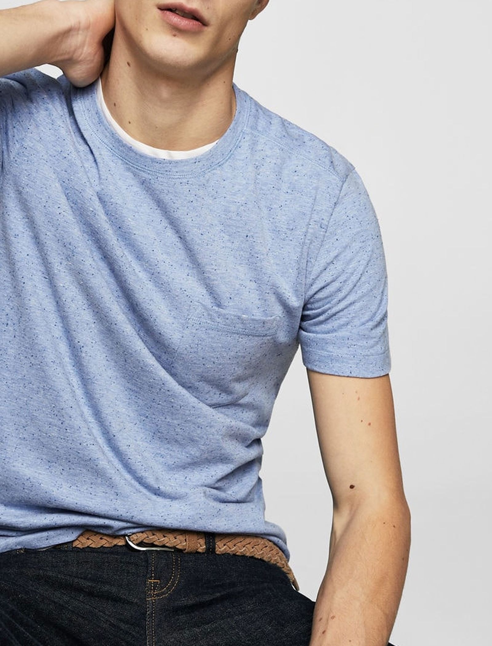 تی شرت نخی یقه گرد مردانه - مانگو - آبي - 6