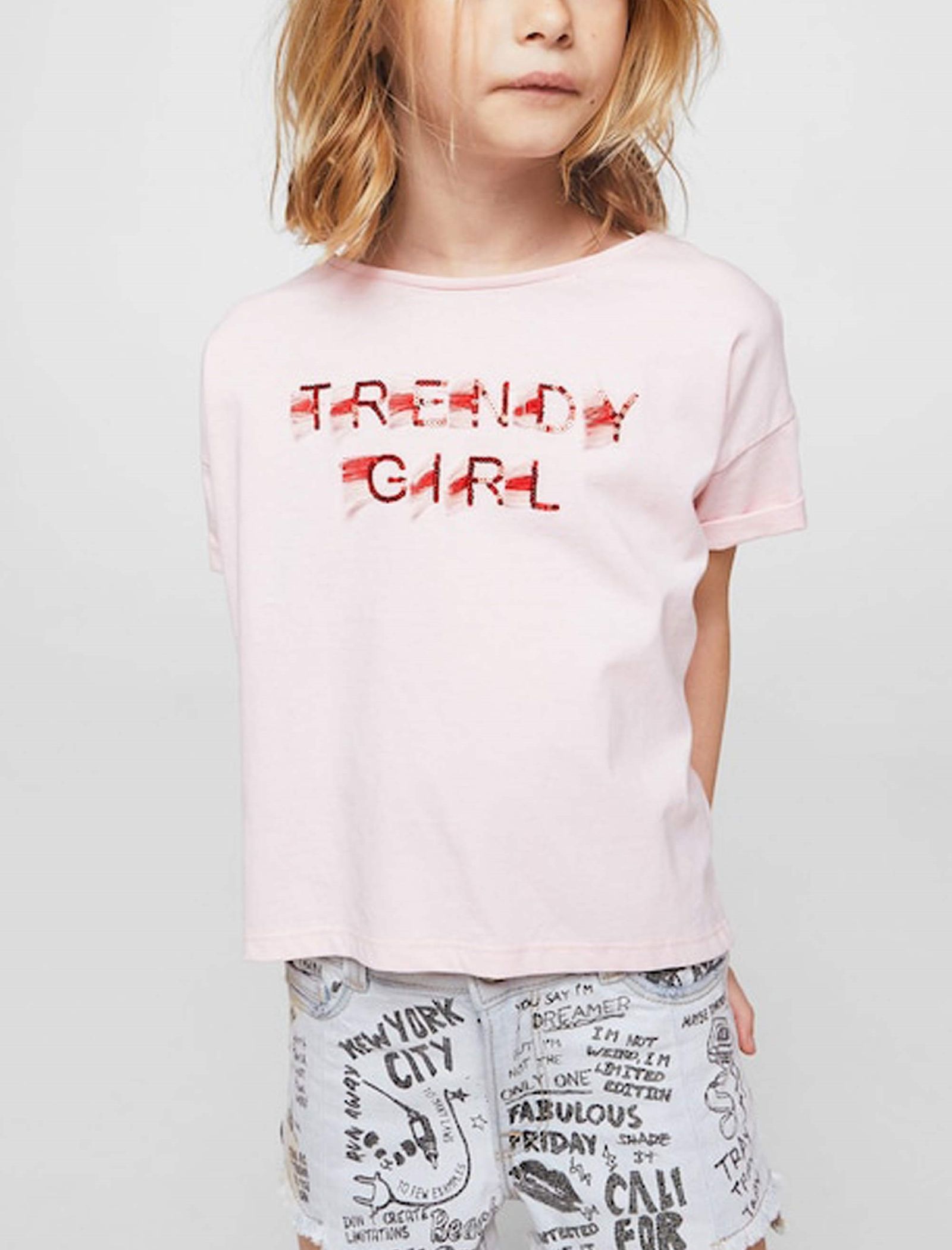 تی شرت نخی یقه گرد دخترانه - مانگو - صورتي - 3
