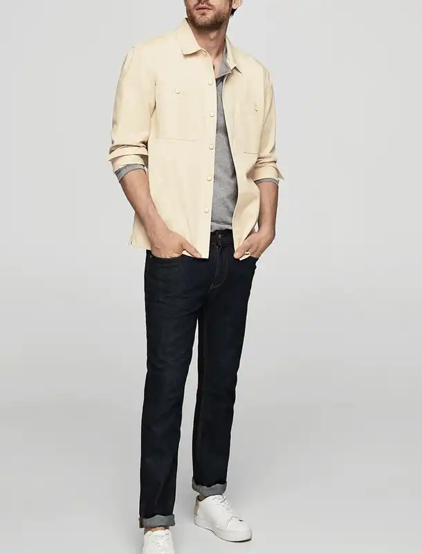 پیراهن نخی آستین بلند مردانه - مانگو