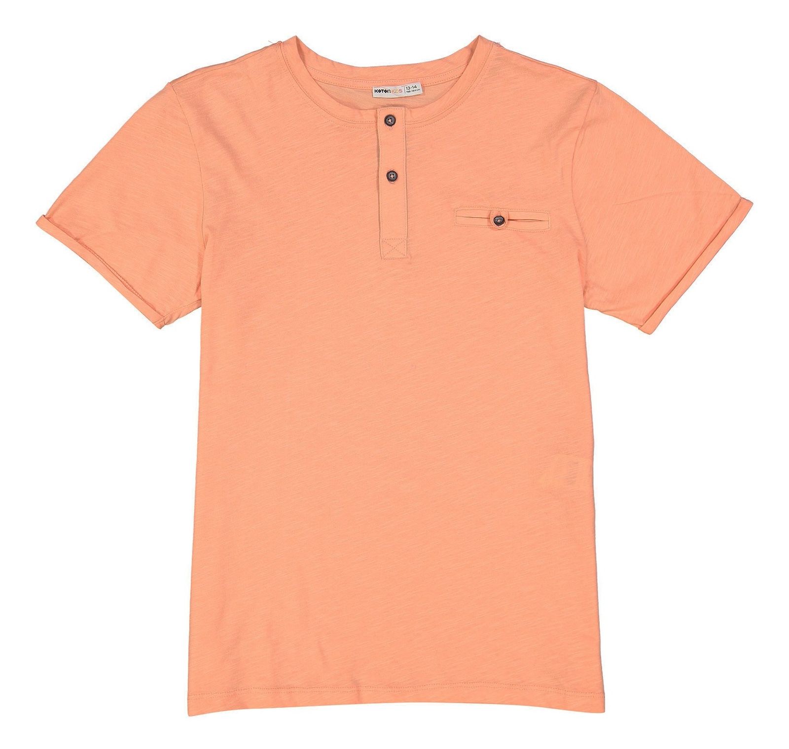 تی شرت نخی یقه گرد پسرانه - کوتون - نارنجي روشن - 1