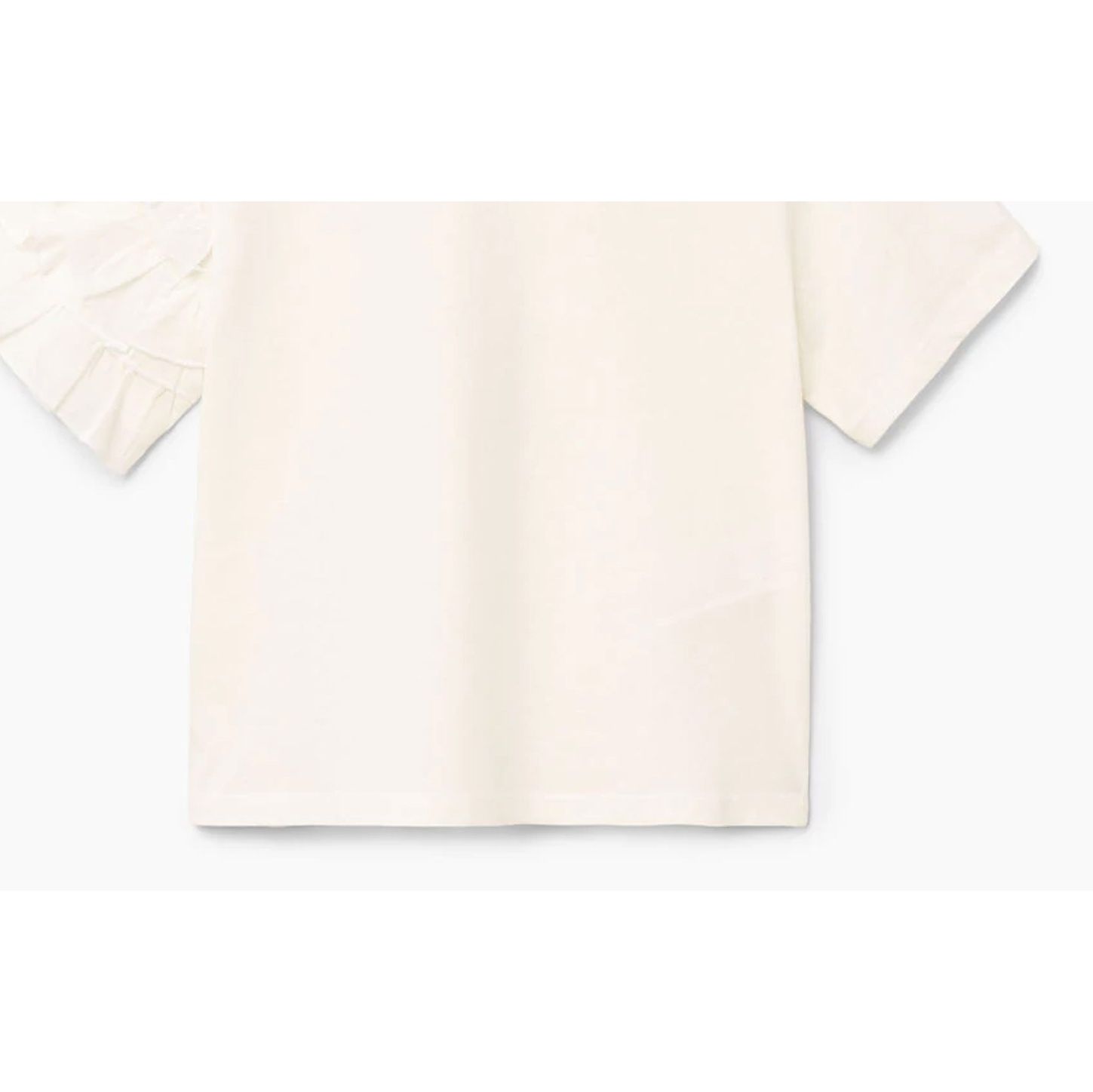 تی شرت نخی یقه گرد دخترانه - مانگو - شيري - 3