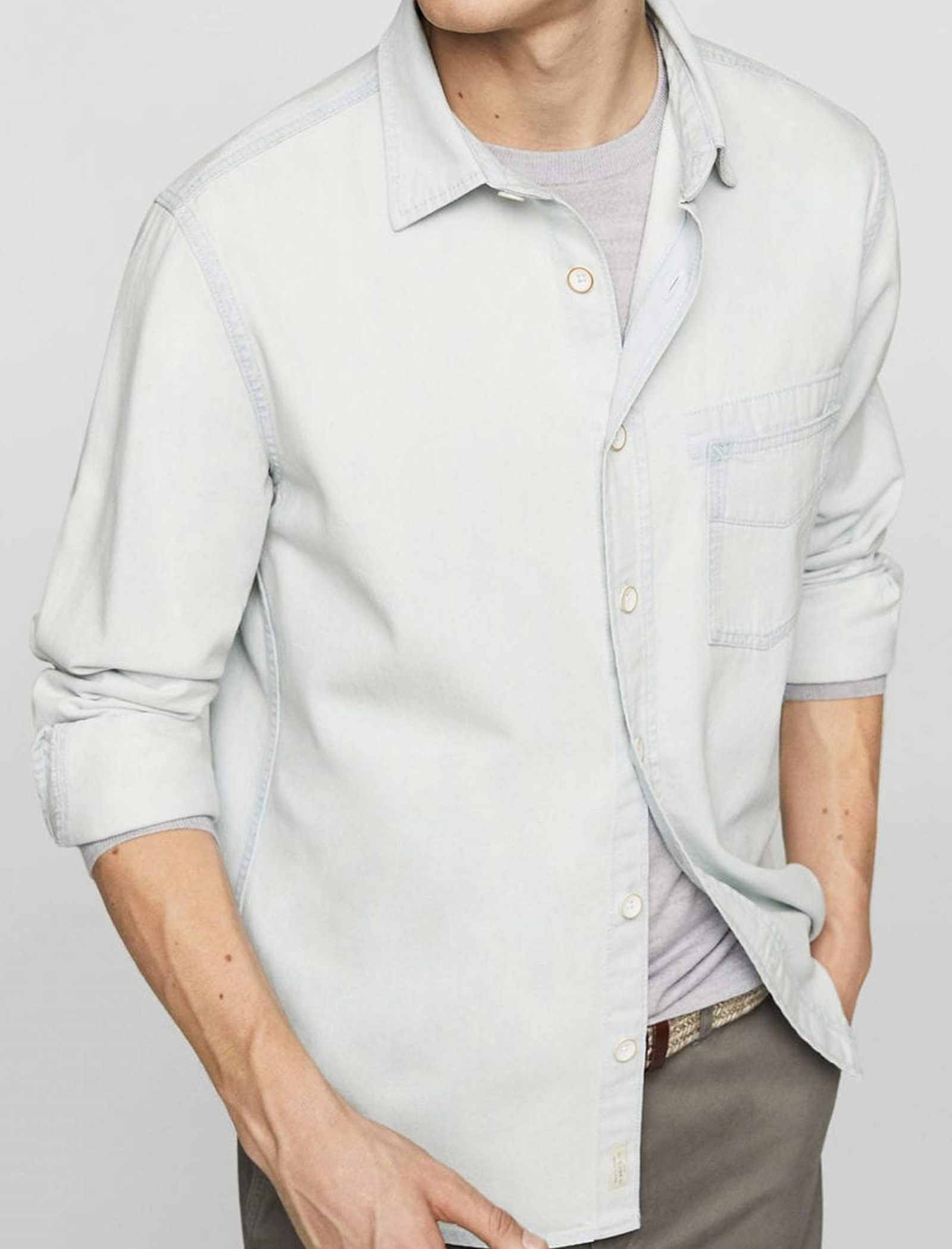 پیراهن جین مردانه - مانگو - آبي روشن  - 3