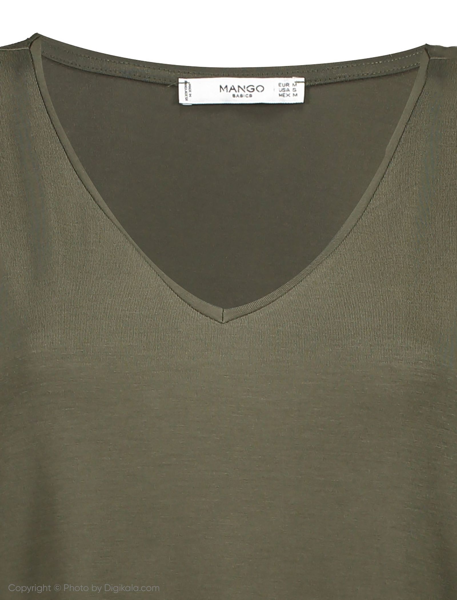 تی شرت ویسکوز یقه هفت زنانه - مانگو - زیتونی - 5