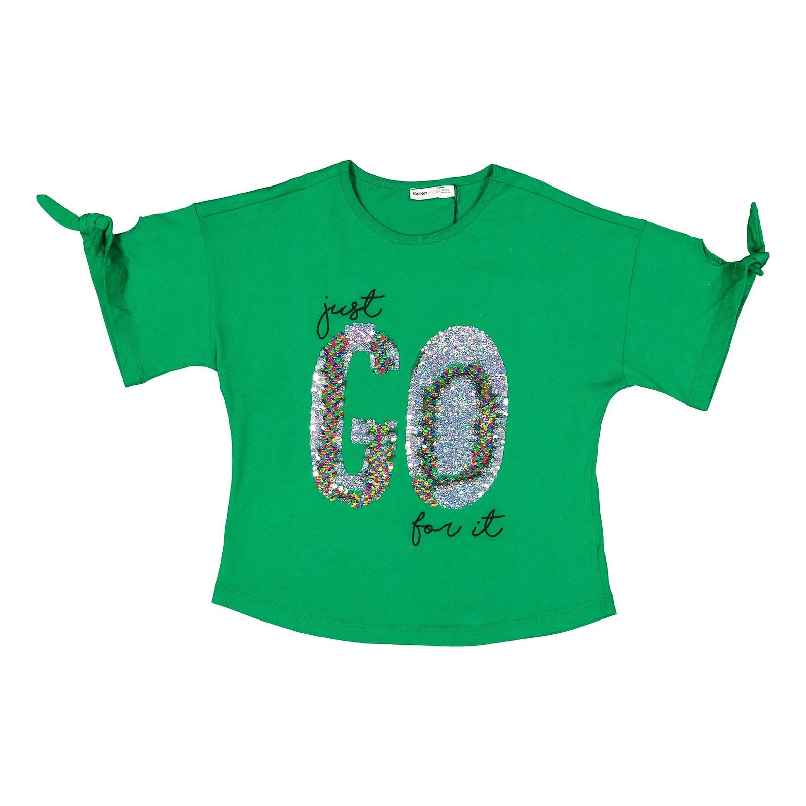 تی شرت نخی یقه گرد دخترانه - کوتون - سبز  - 1