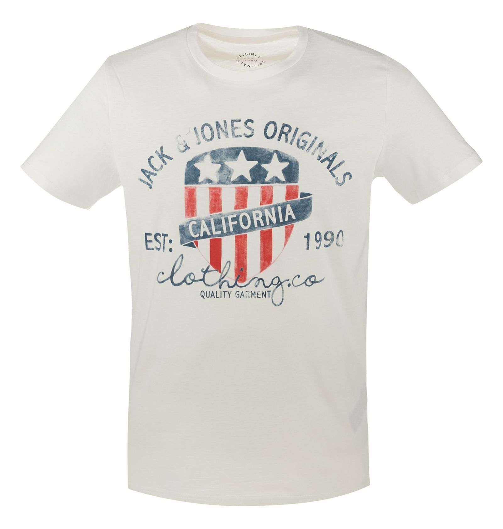 تی شرت نخی یقه گرد مردانه - جک اند جونز - سفيد - 1