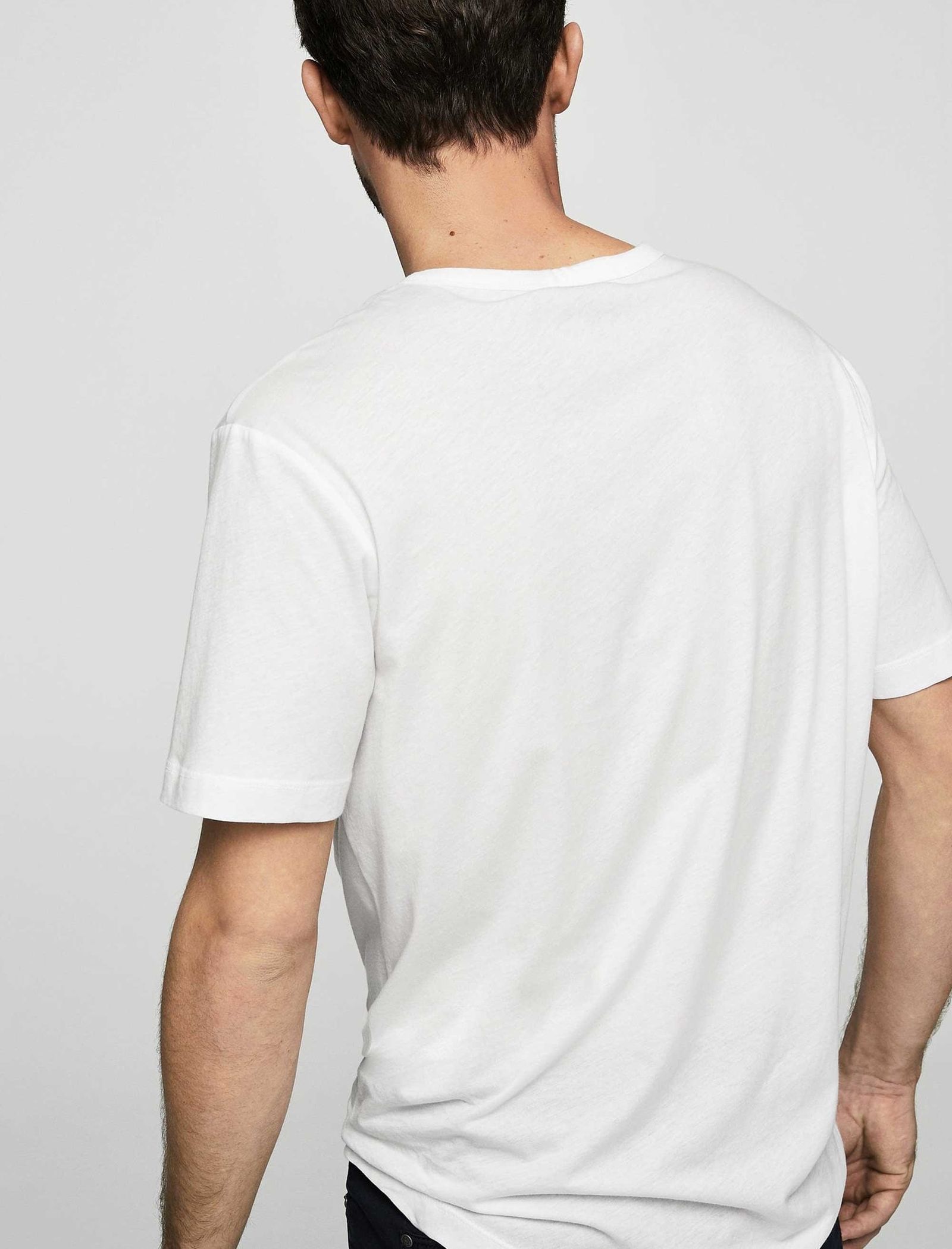 تی شرت نخی یقه گرد مردانه - مانگو - سفيد - 4