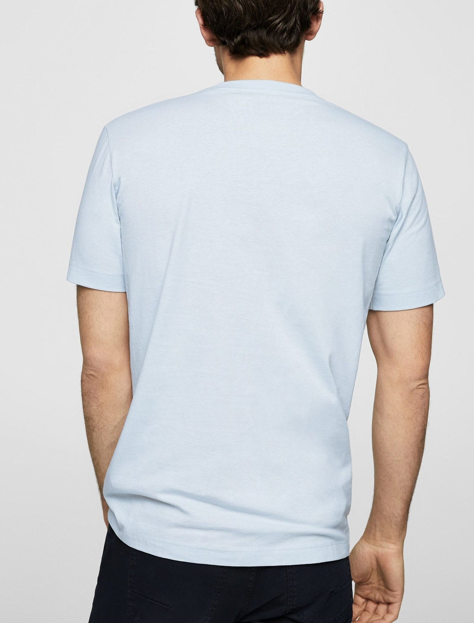 تی شرت نخی یقه گرد مردانه - مانگو - آبي روشن - 4