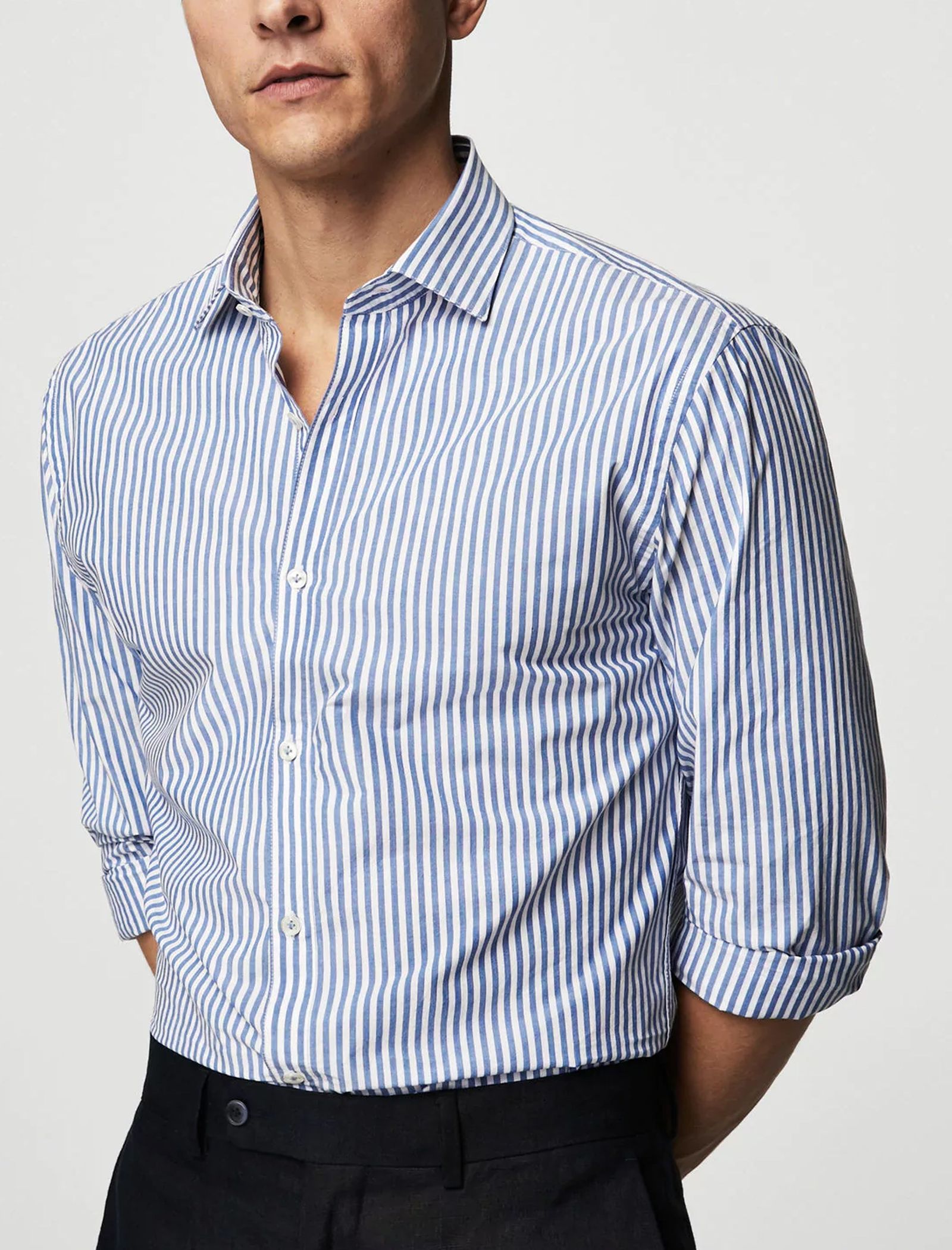 تی شرت نخی یقه گرد مردانه - مانگو - آبي روشن - 6