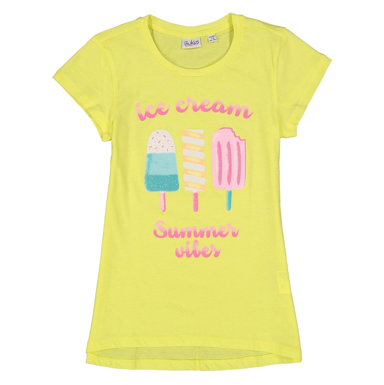 تی شرت نخی یقه گرد دخترانه - بلوکیدز - زرد - 1