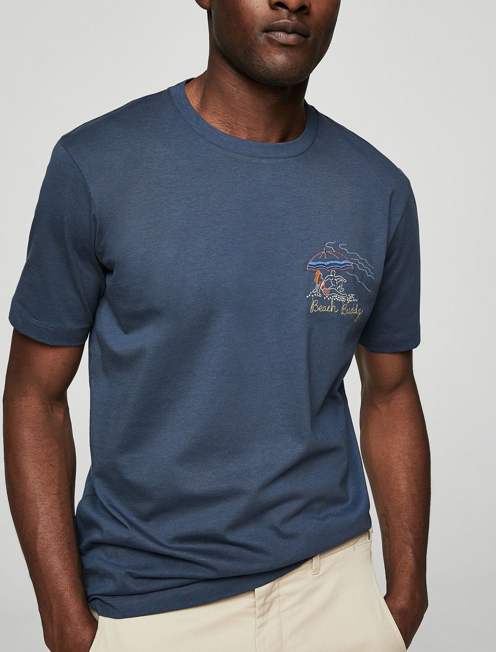 تی شرت نخی یقه گرد مردانه - مانگو - آبی تیره - 3