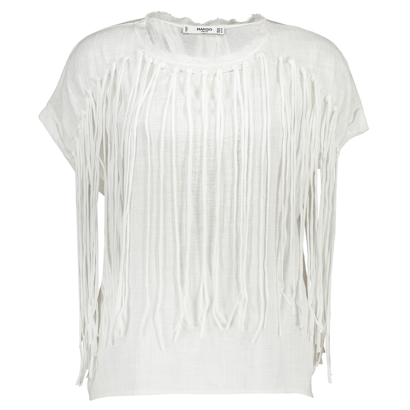 تی شرت نخی یقه گرد زنانه - مانگو - سفید - 1