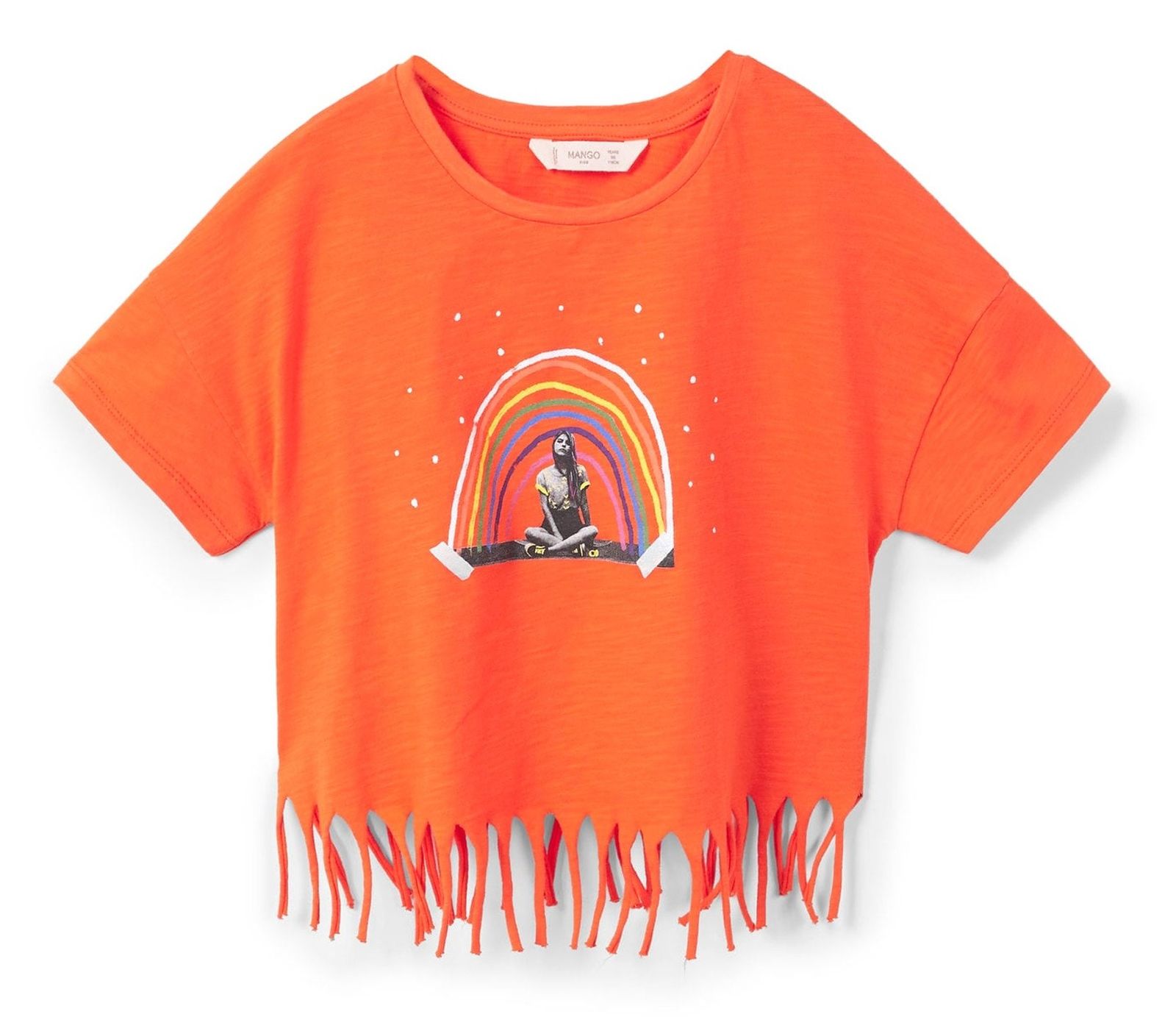 تی شرت نخی یقه گرد دخترانه - مانگو - نارنجي - 1