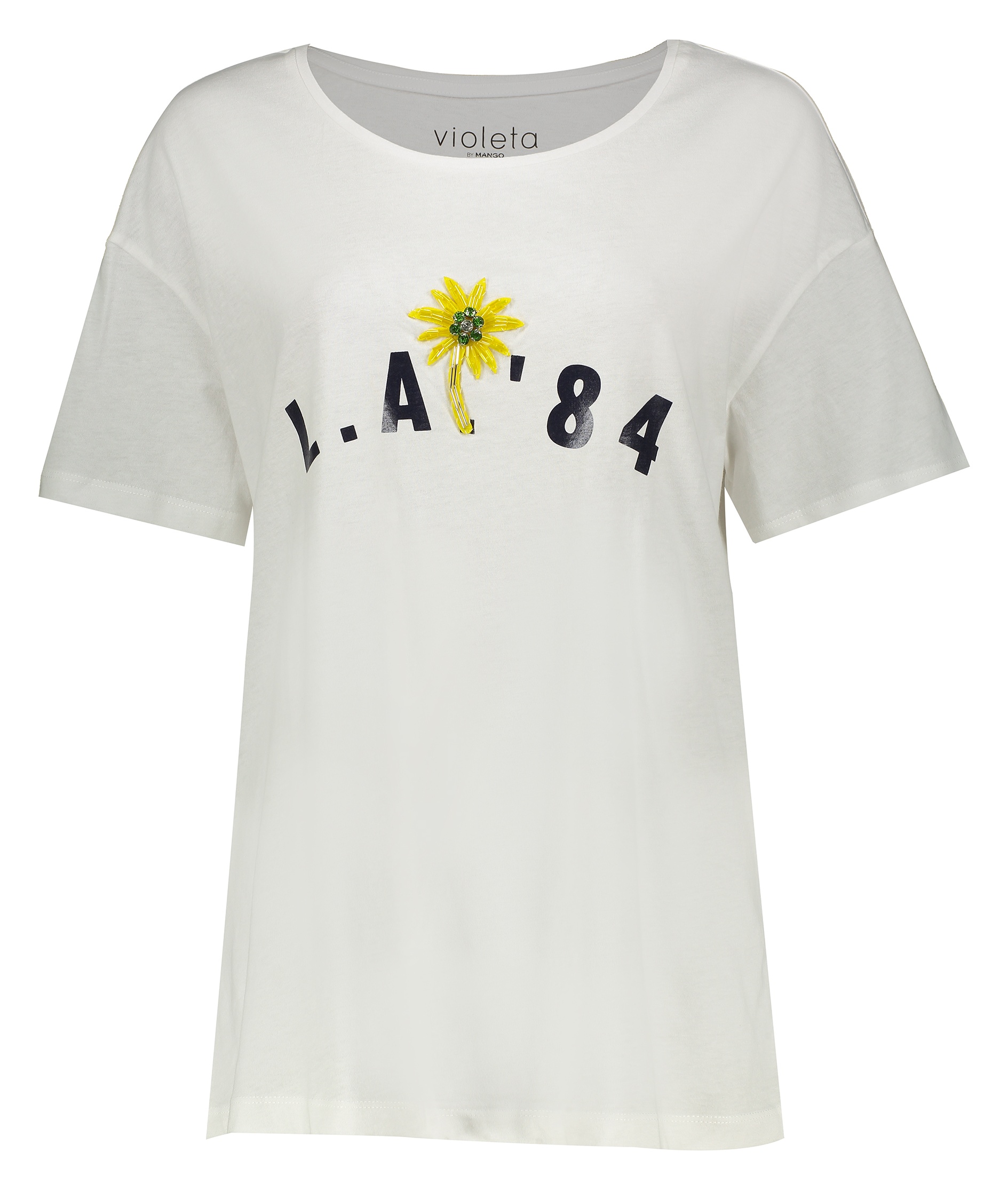 تی شرت نخی یقه گرد زنانه - ویولتا بای مانگو - سفید - 1