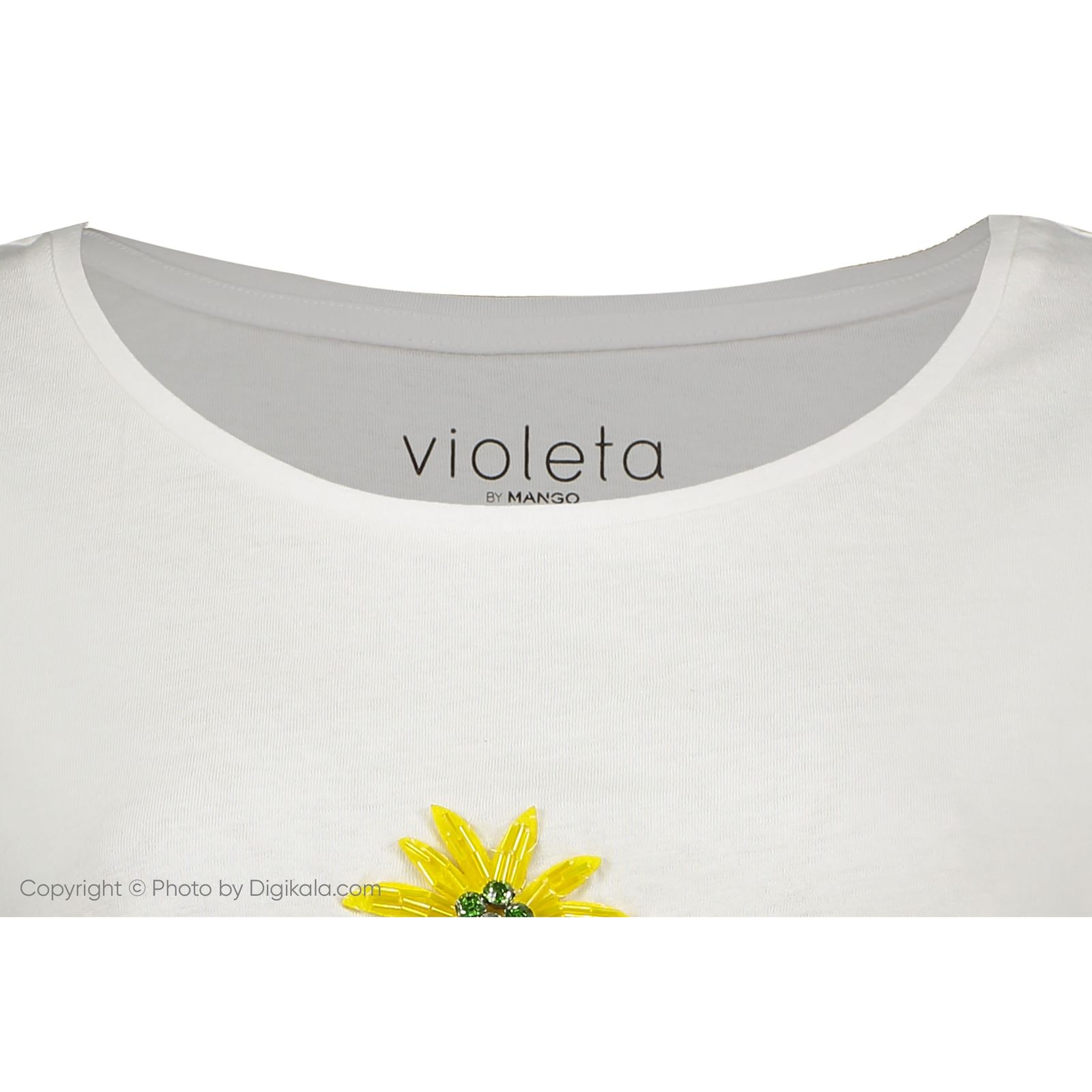 تی شرت نخی یقه گرد زنانه - ویولتا بای مانگو - سفید - 2