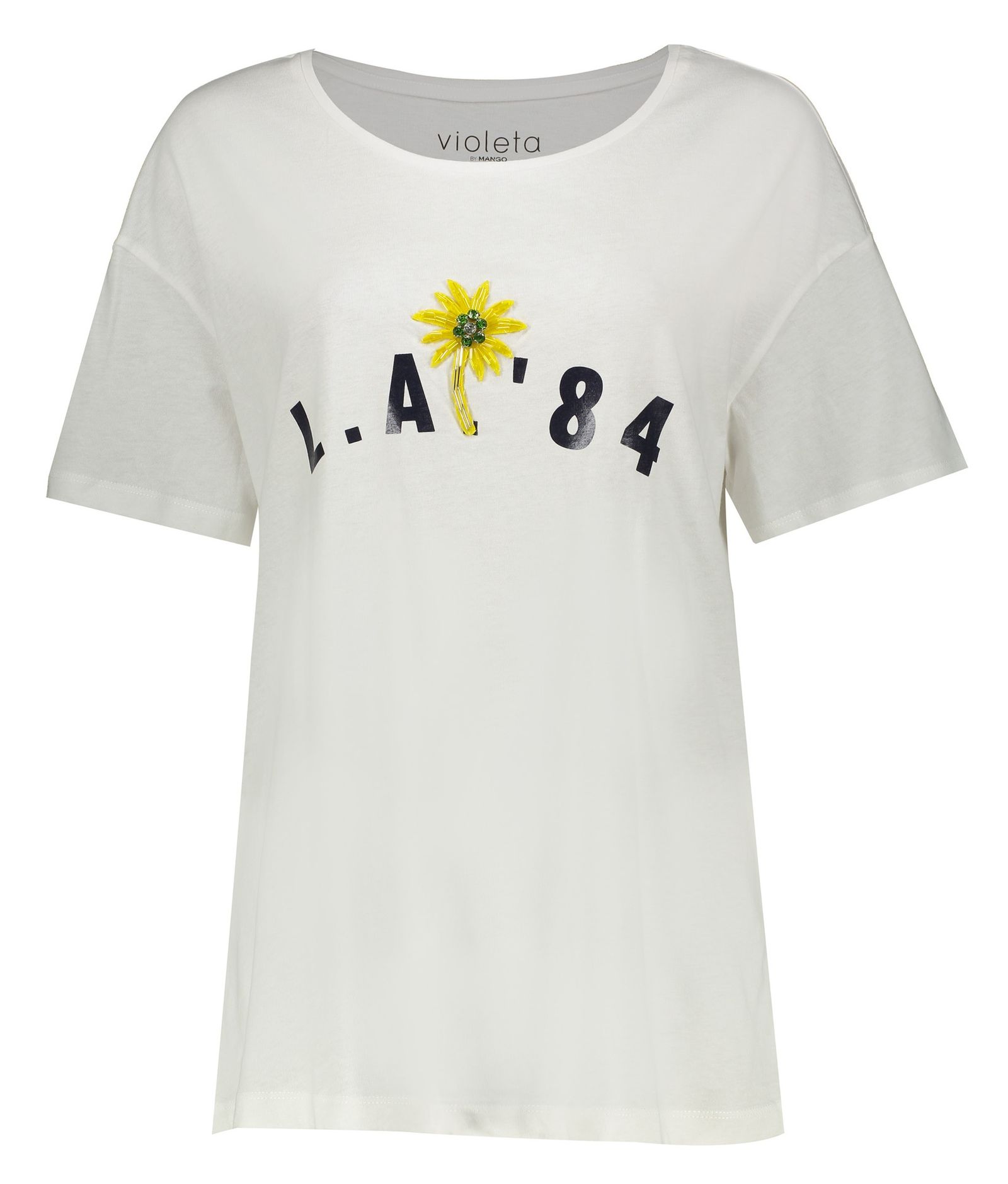 تی شرت نخی یقه گرد زنانه - ویولتا بای مانگو - سفید - 5