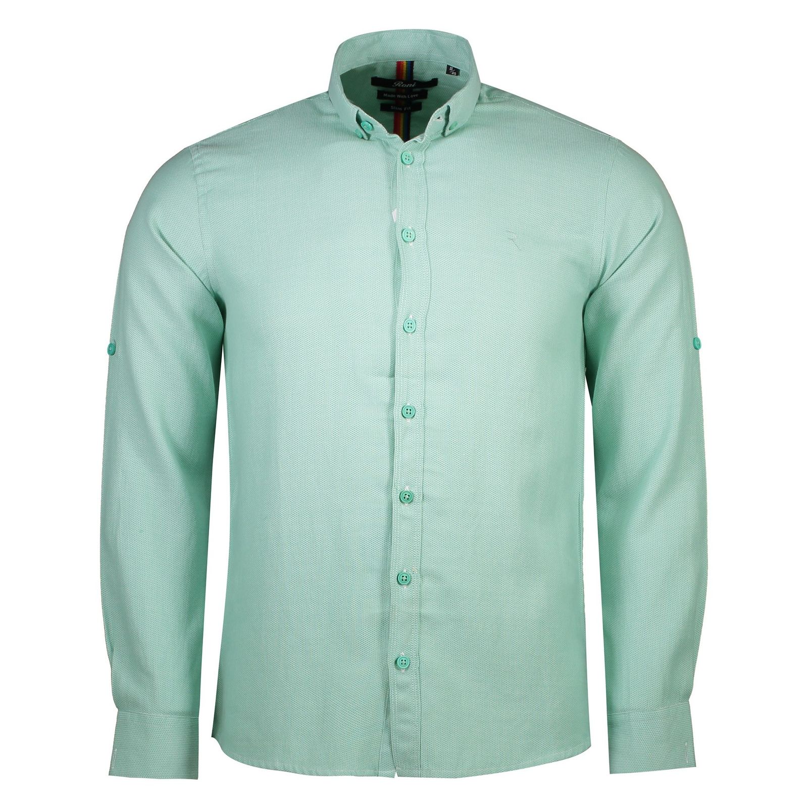 پیراهن نخی یقه برگردان مردانه - رونی - سبز روشن - 1