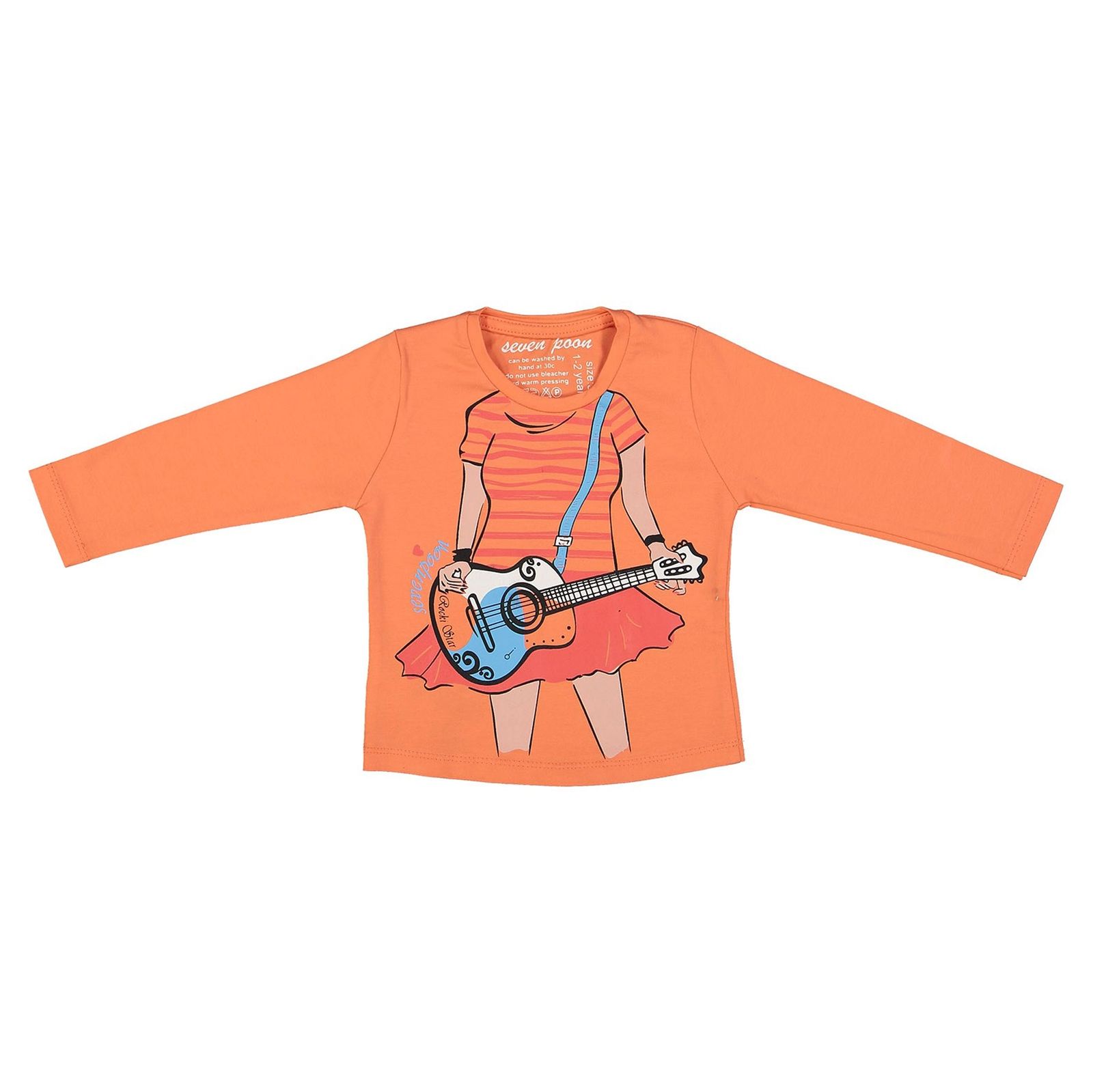 تی شرت نخی یقه گرد دخترانه - سون پون - نارنجی - 1