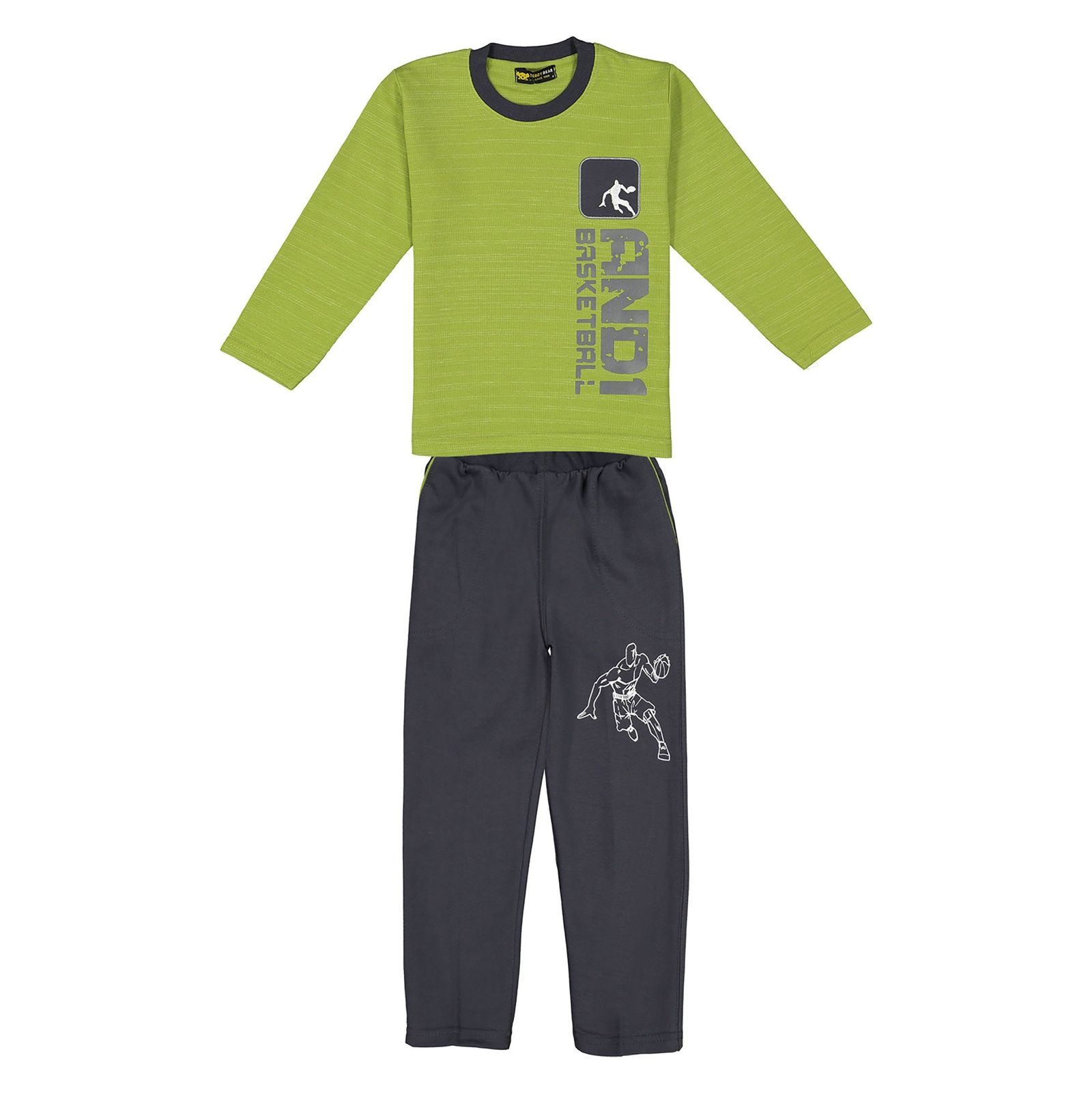 تی شرت و شلوار نخی پسرانه Basketball - خرس کوچولو - سبز/طوسي - 1
