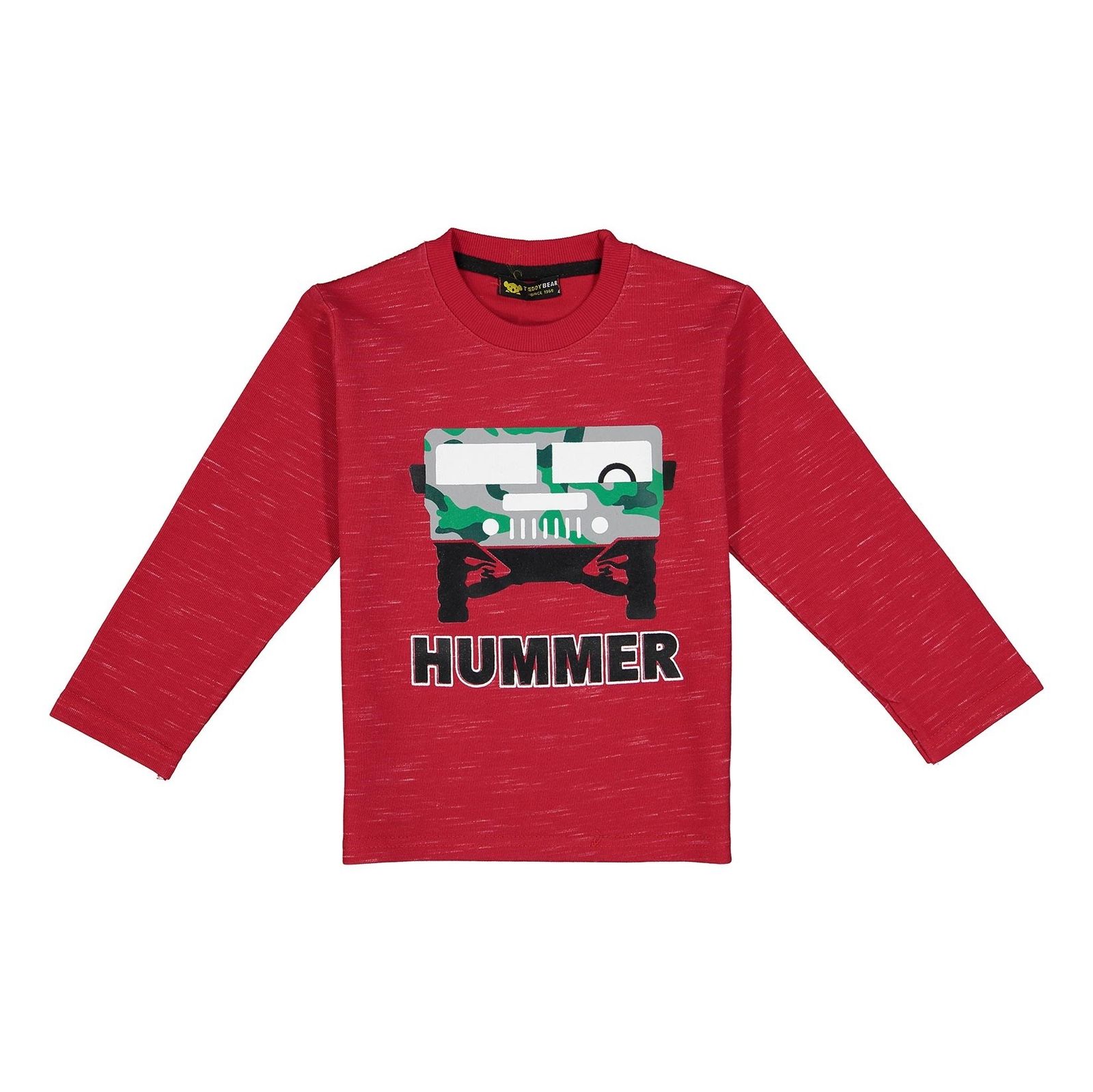 تی شرت نخی آستین بلند پسرانه Hummer - خرس کوچولو - قرمز  - 2
