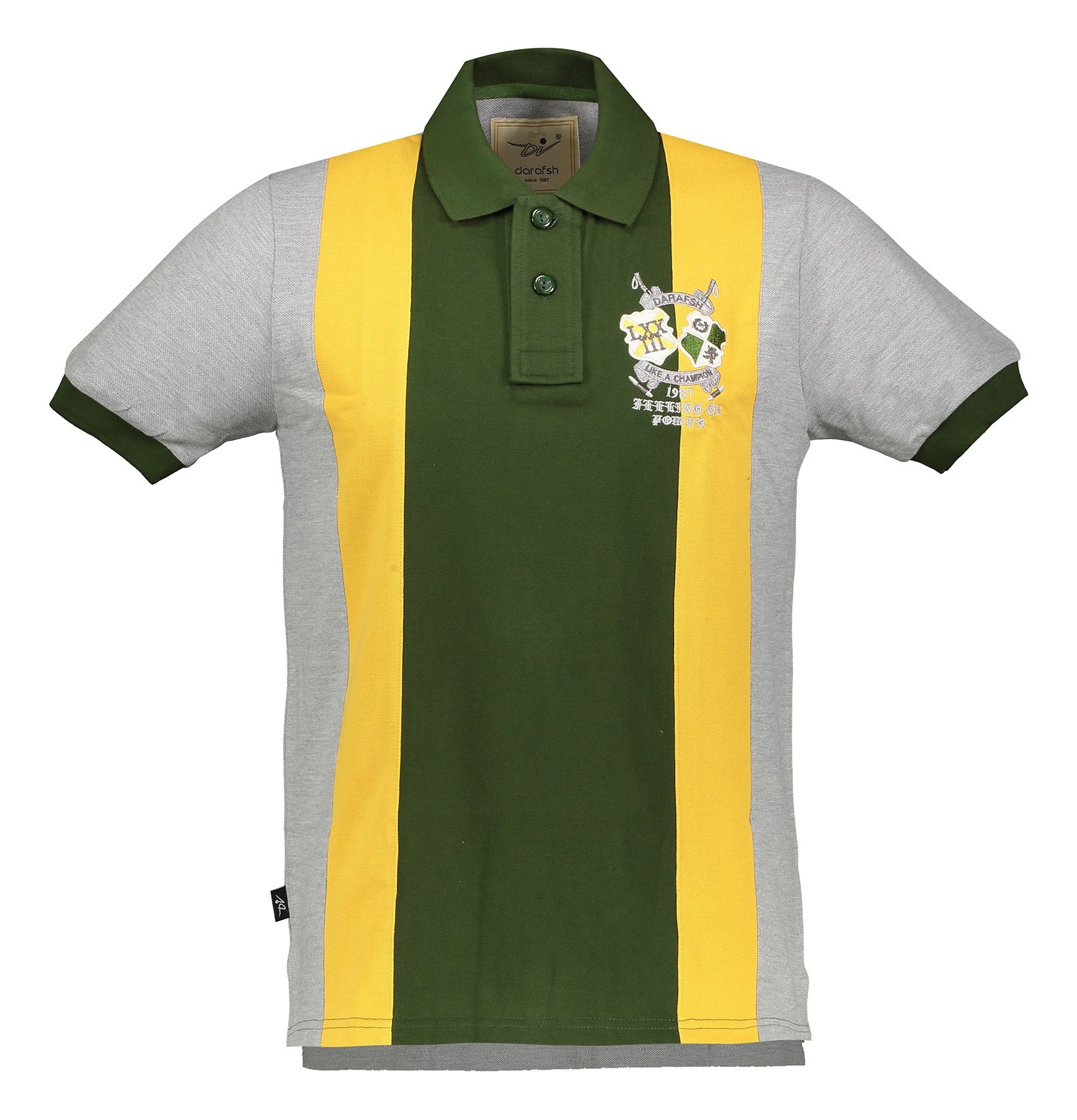 پولوشرت آستین کوتاه مردانه - درفش - سبز/طوسي/زرد - 1