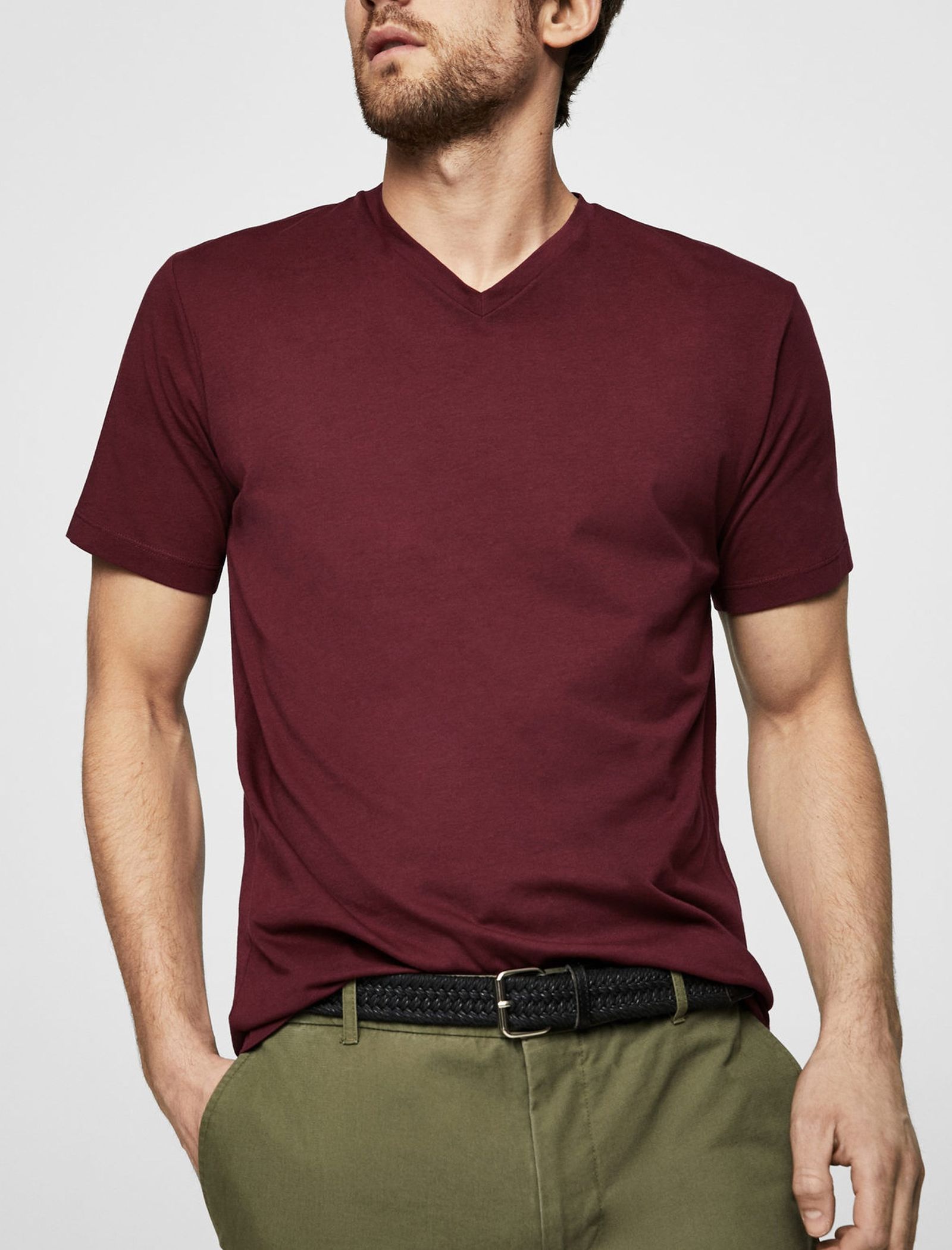تی شرت نخی یقه هفت مردانه - مانگو - زرشکي - 3