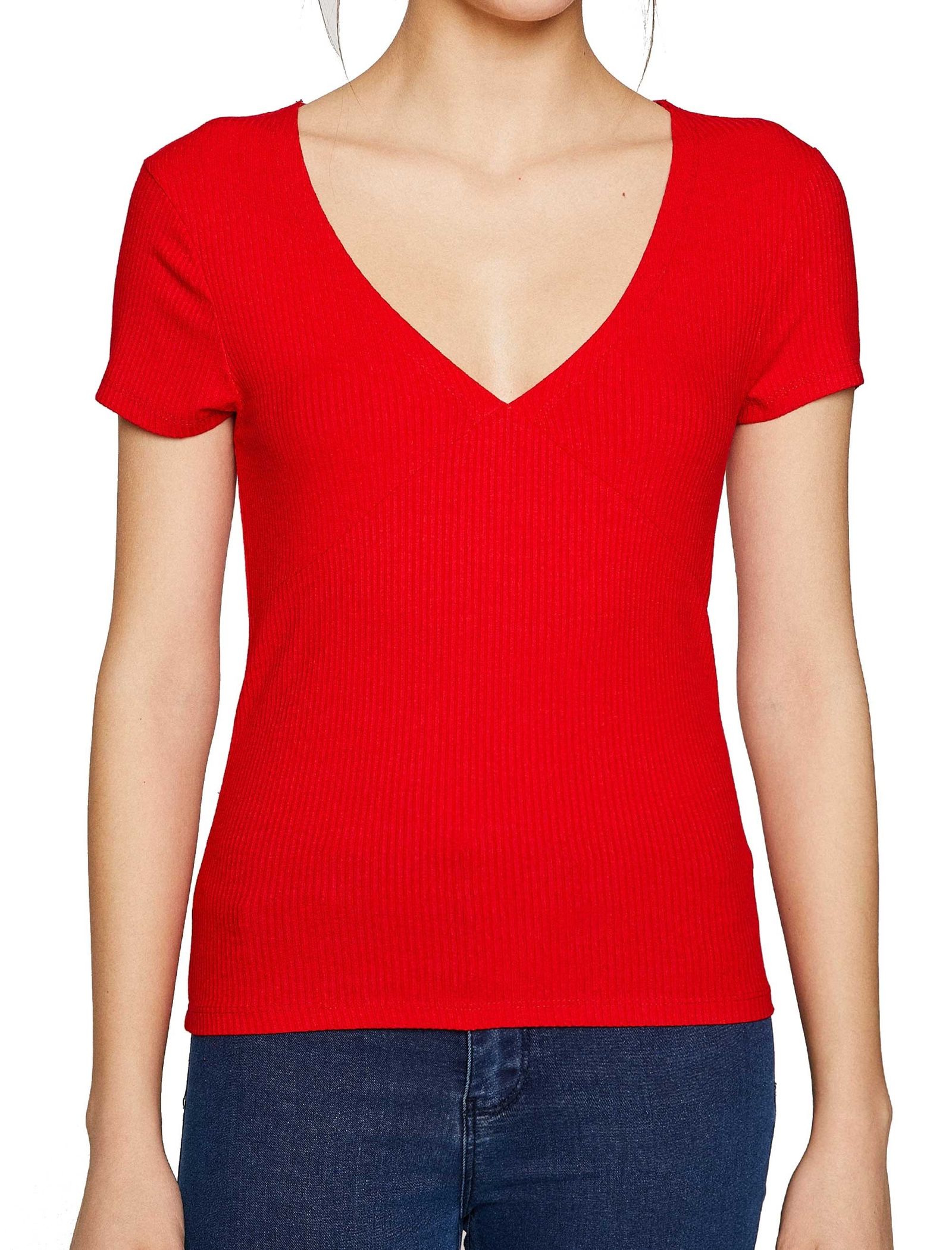 تی شرت ویسکوز یقه هفت زنانه - کوتون - قرمز - 1