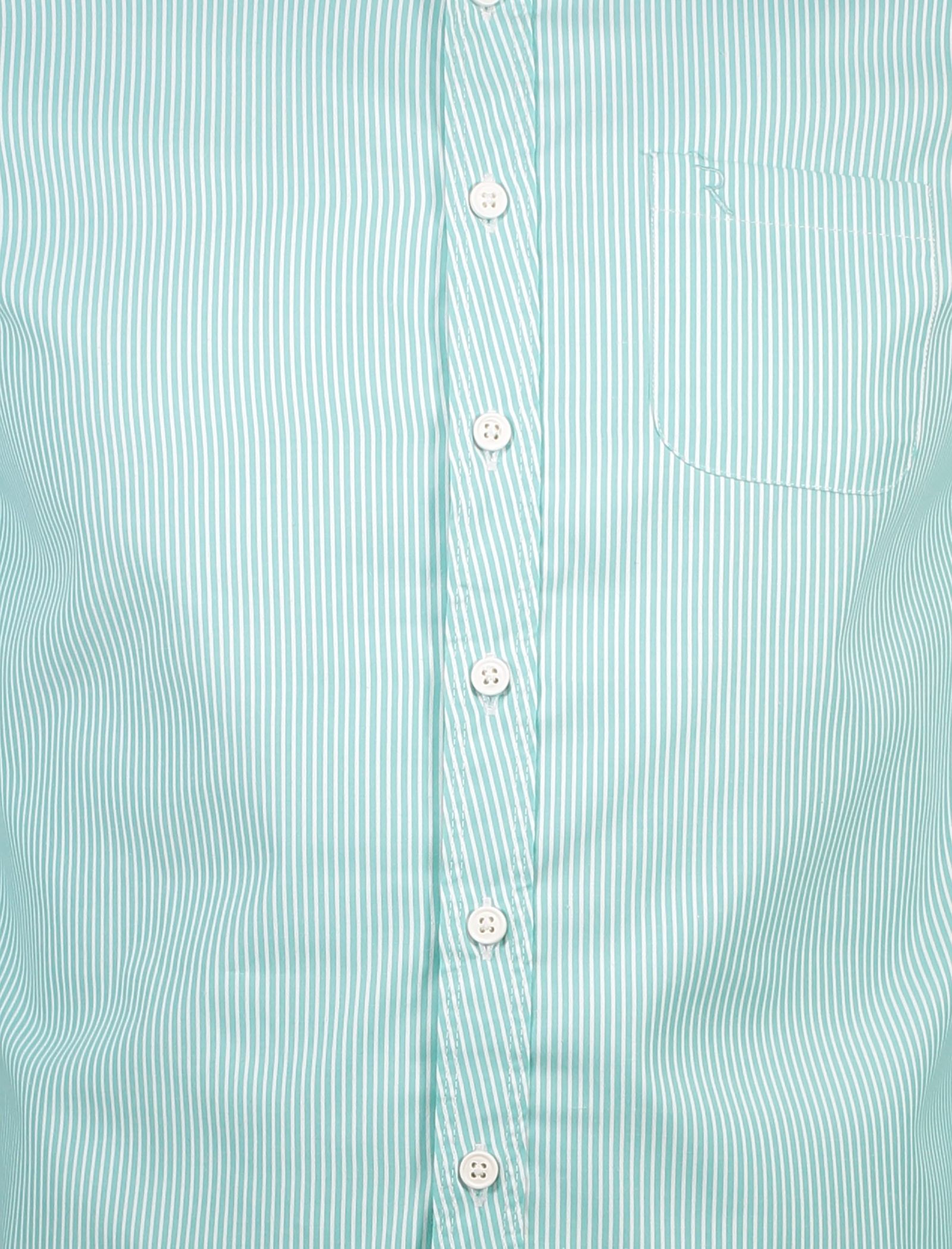 پیراهن نخی آستین بلند مردانه - رونی - سبزآبي - 5