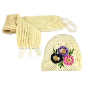 ست کلاه و شال گردن دخترانه طرح بهاره کد K039