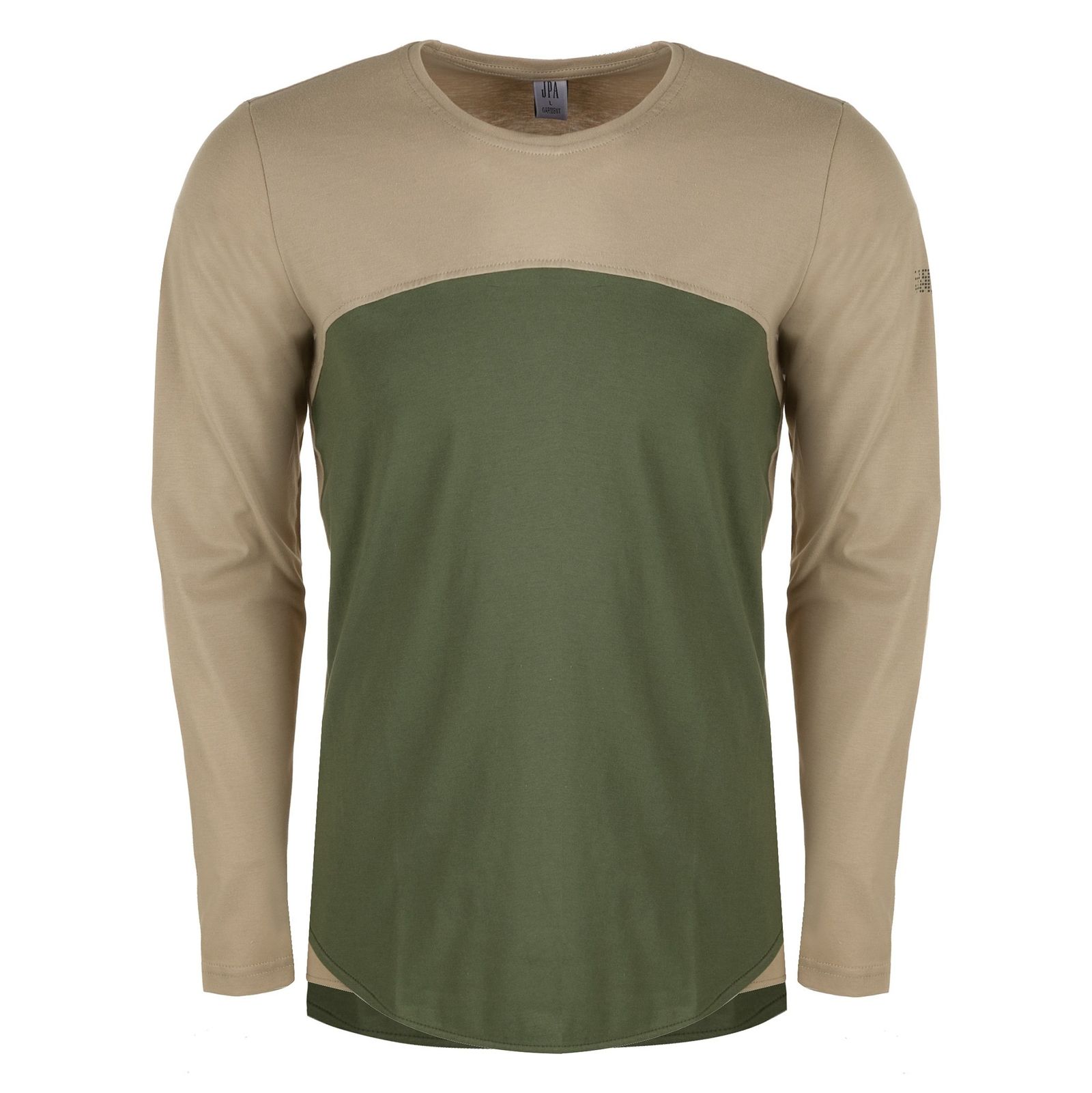 تی شرت نخی آستین بلند مردانه - جامه پوش آرا - کرم و سبز - 2