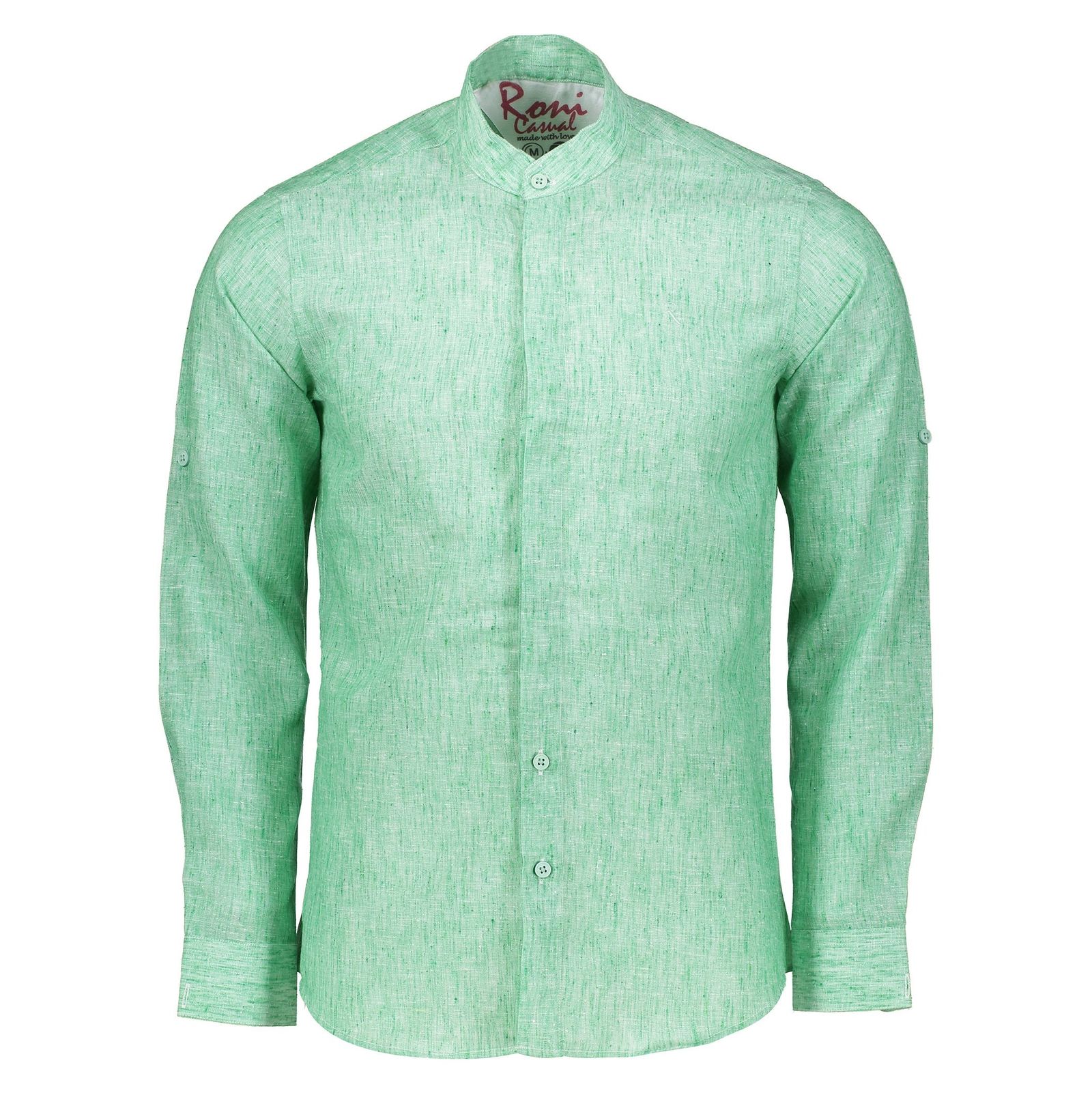 پیراهن نخی یقه ایستاده مردانه - رونی - سبز روشن - 1