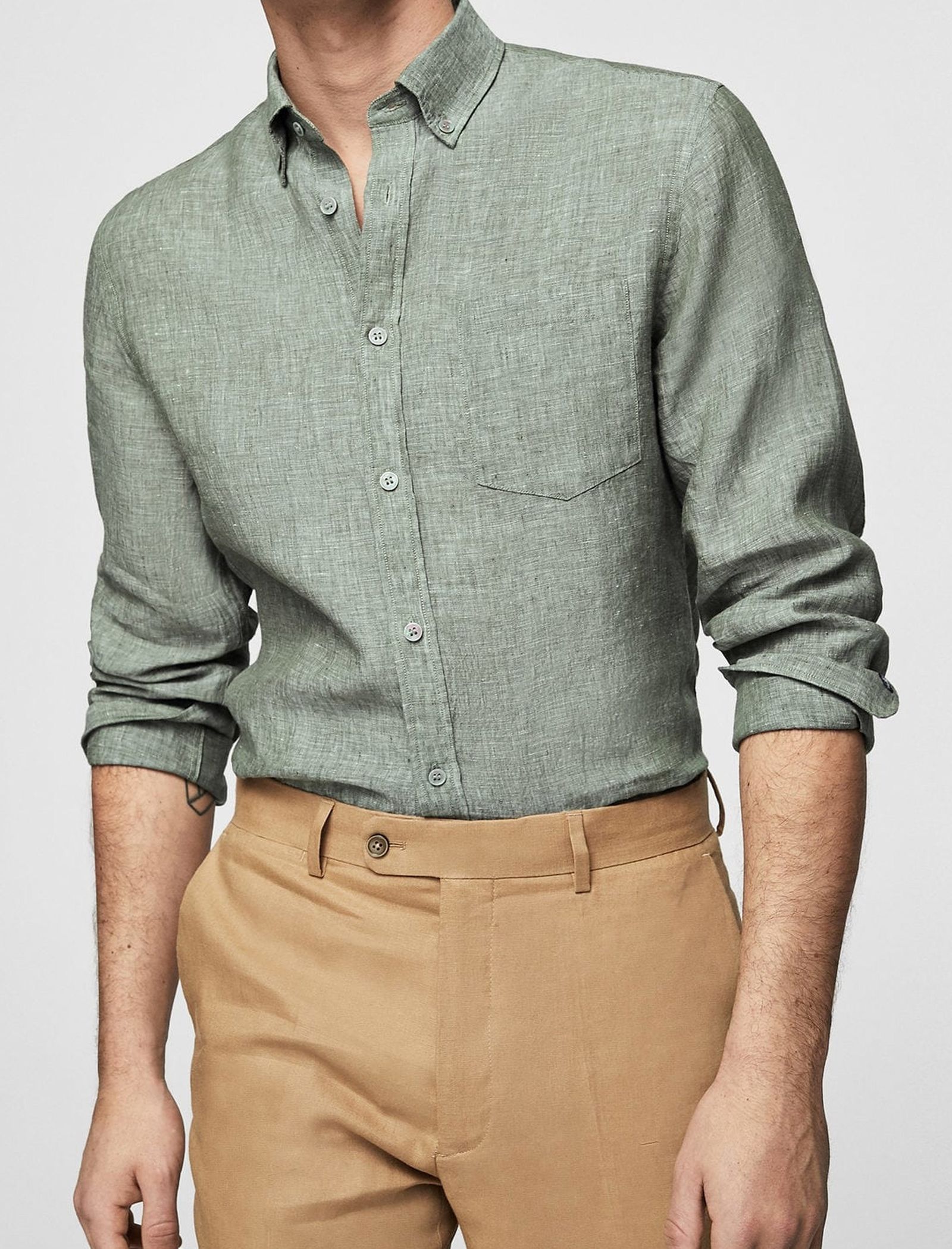 پیراهن آستین بلند مردانه - مانگو - سبز  - 3