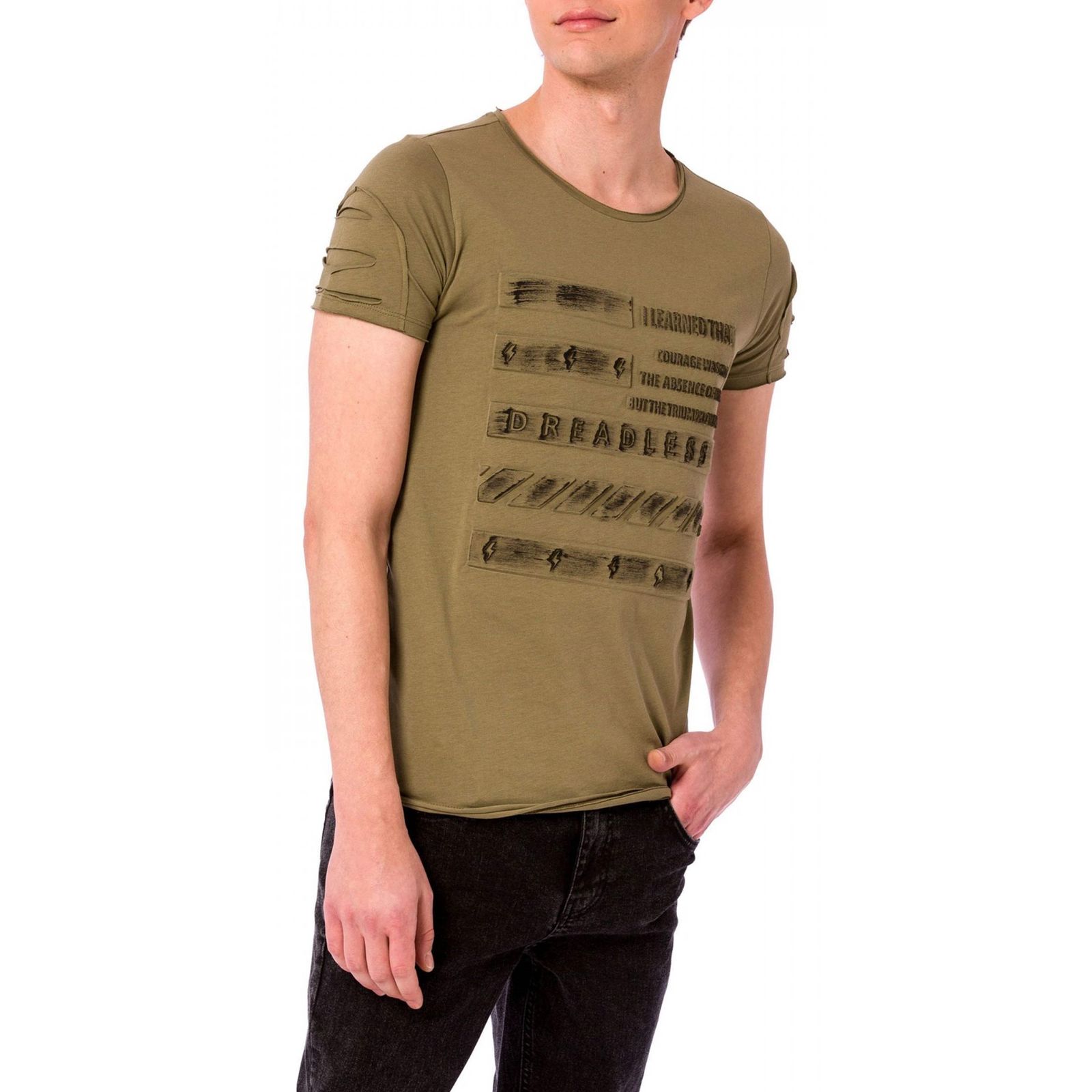 تی شرت نخی یقه گرد مردانه - ال سی وایکیکی - خاکي - 1