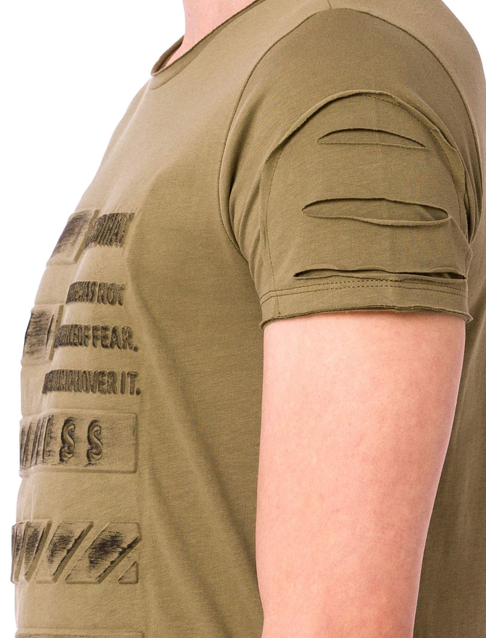 تی شرت نخی یقه گرد مردانه - ال سی وایکیکی - خاکي - 4